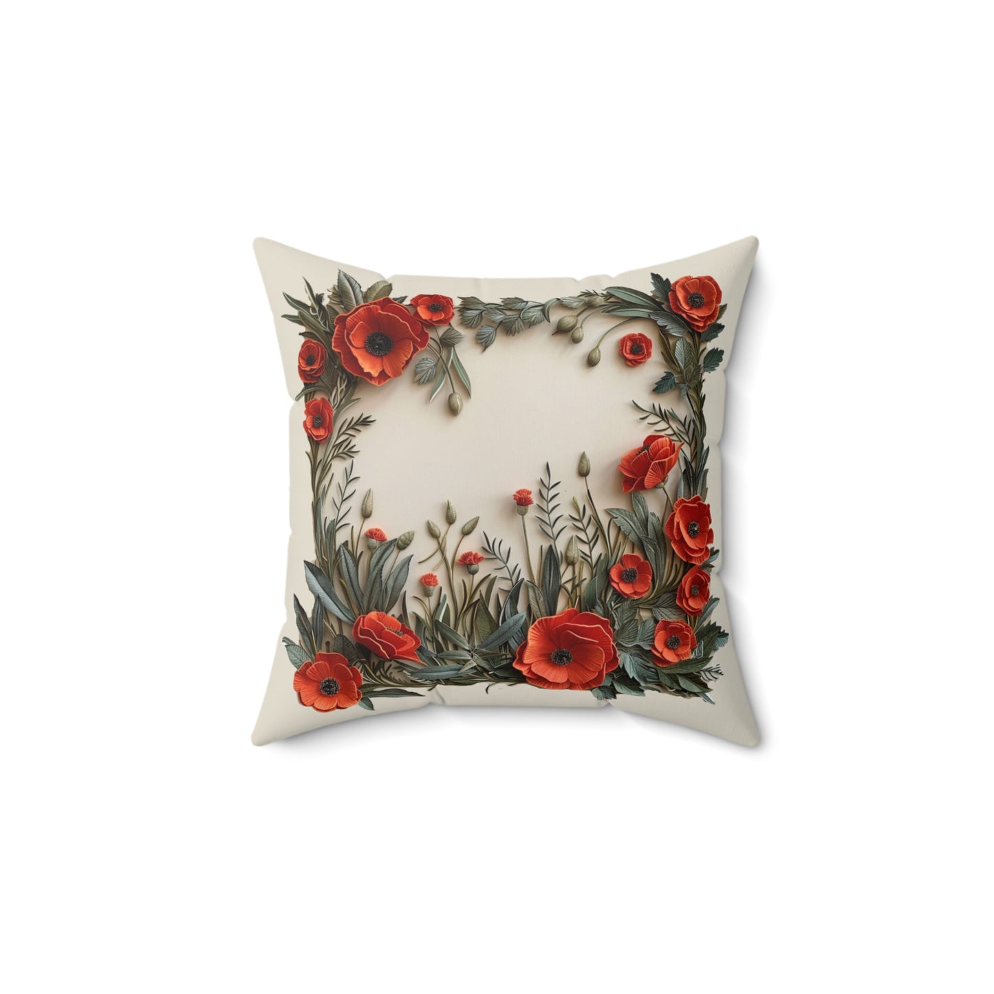 Vibrant Red Poppies - Faux Suede Square Pillow
