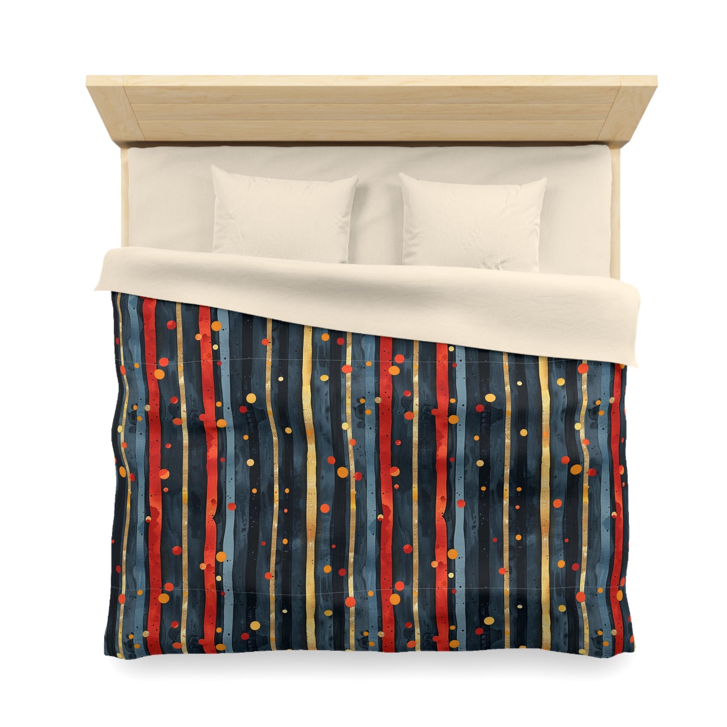 Dark Blue, Red, and Gold Stripes - Microfiber Duvet Cover
