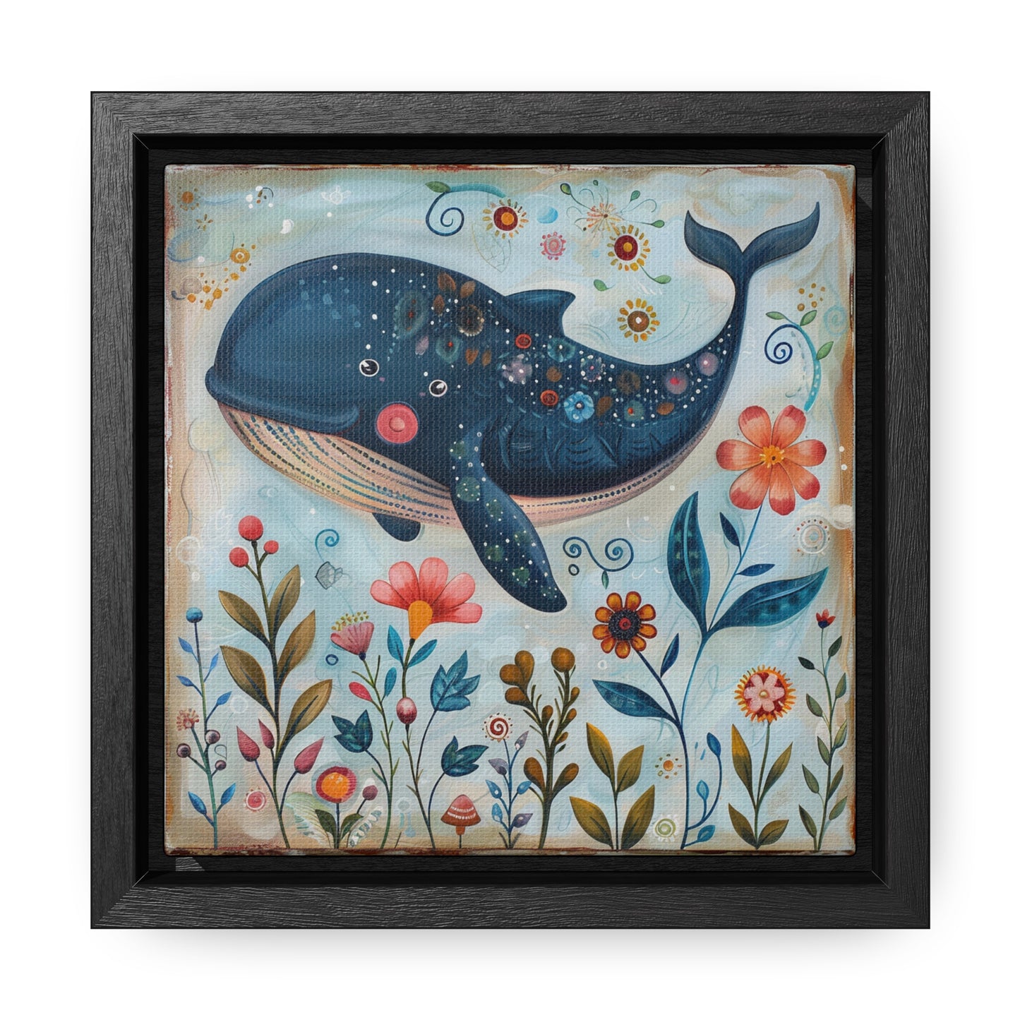 Folk Art Giant Whale - Gallery Canvas Wrap, Square Frame