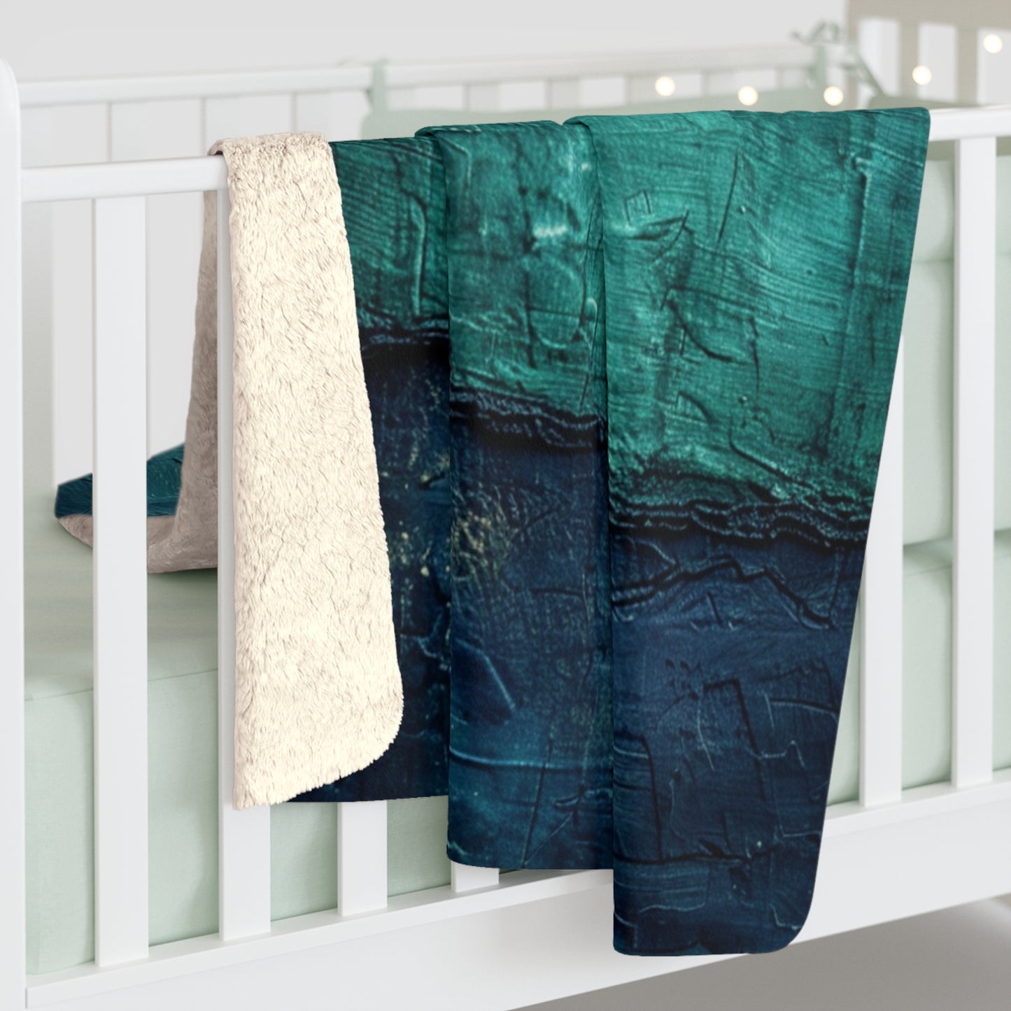 Turquoise and Navy Painting Print Fleece Throw Blanket