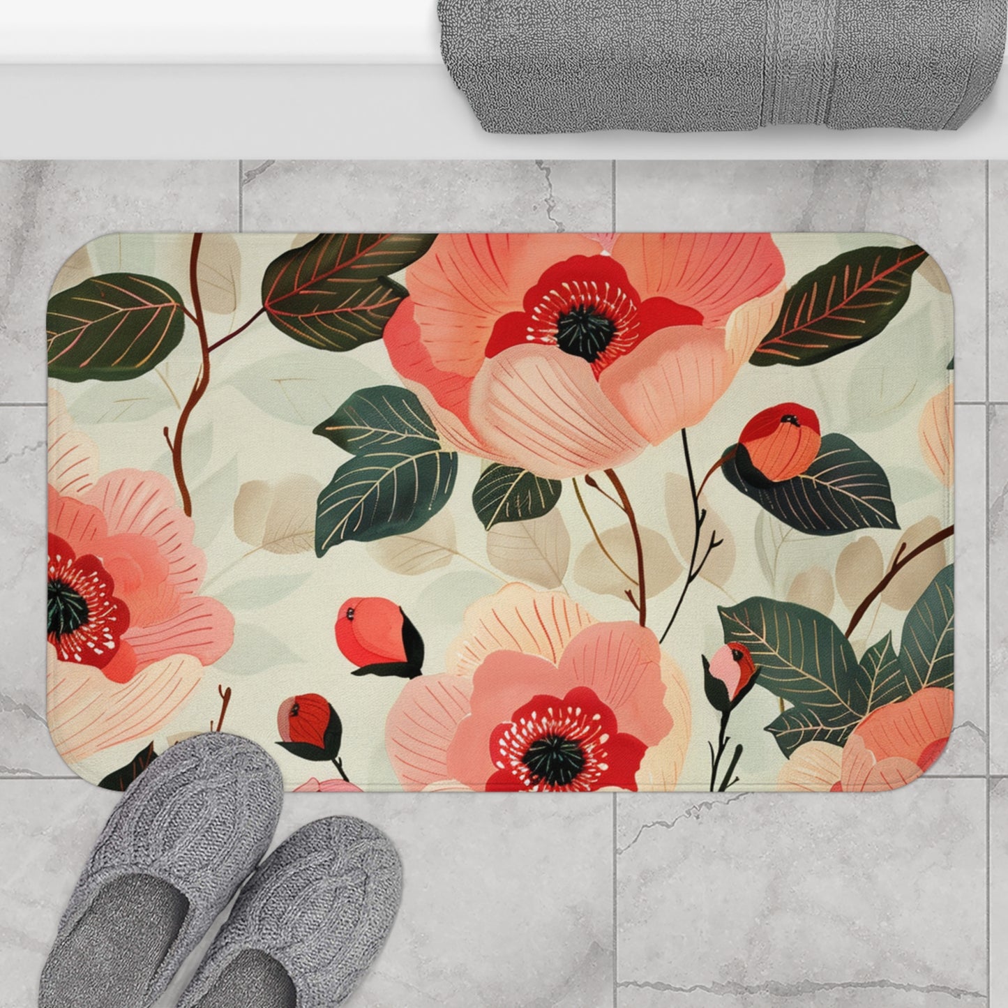 Japandi Floral Bath Mat