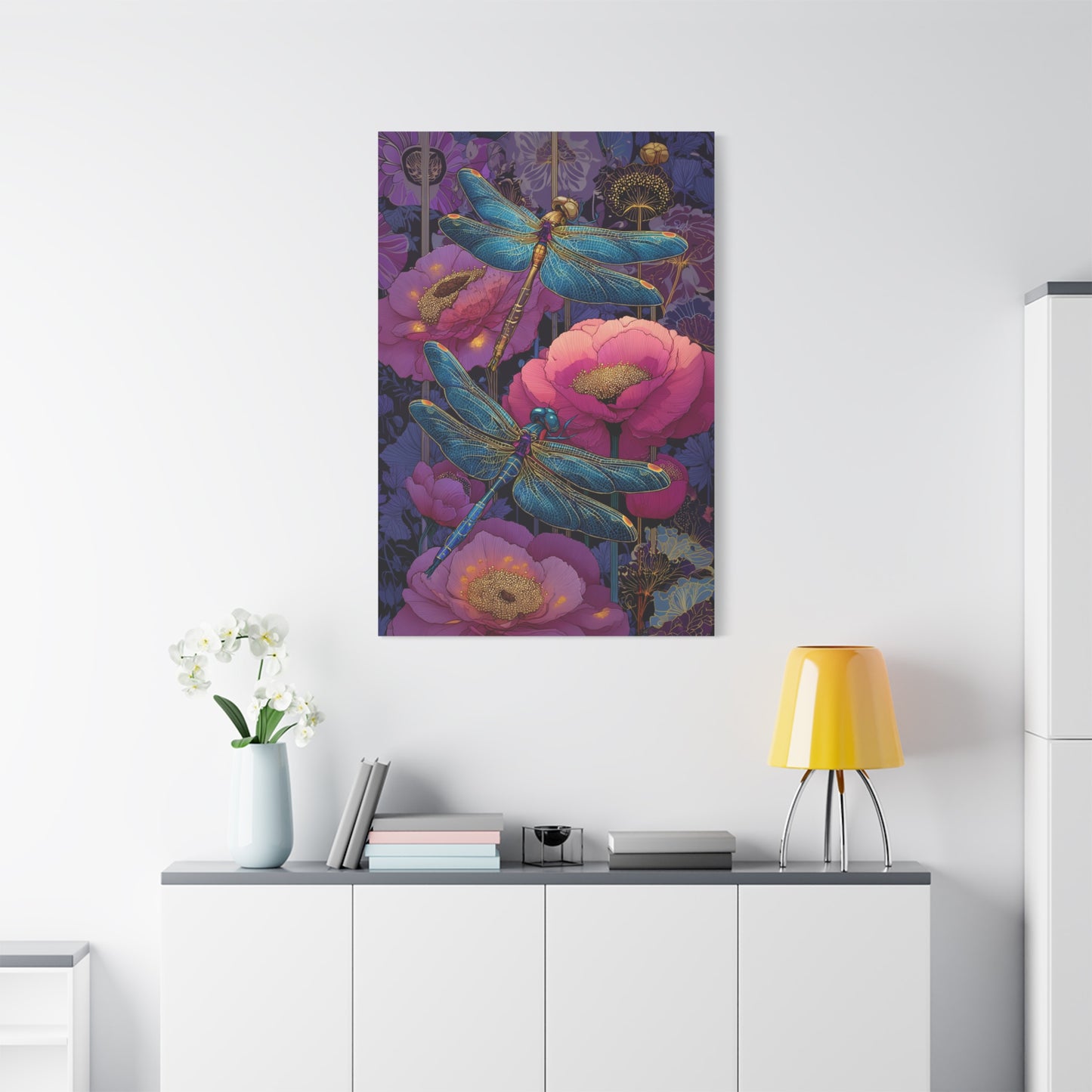 Blue-Pink Dragonflies Canvas Art Print - Available in 8 sizes