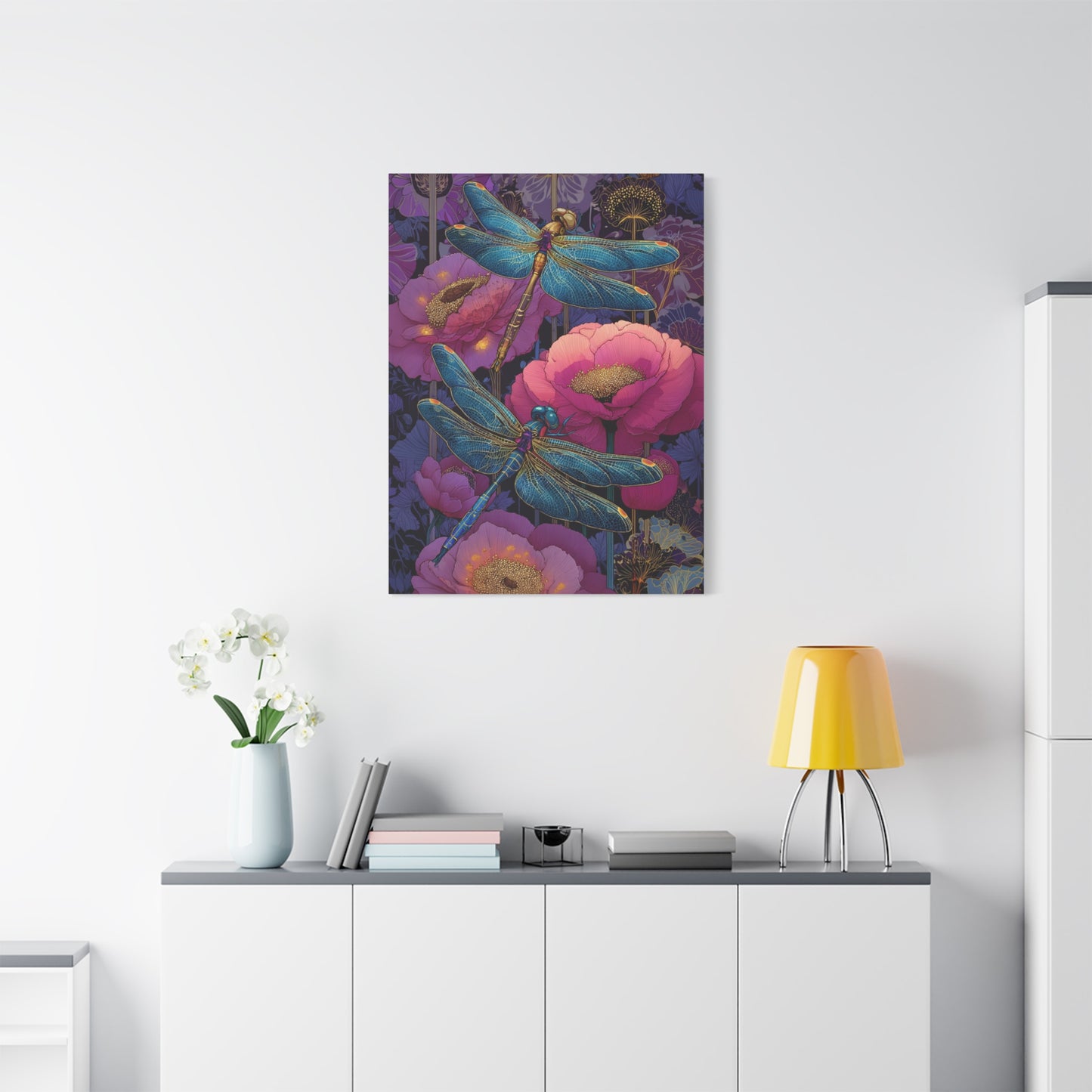 Blue-Pink Dragonflies Canvas Art Print - Available in 8 sizes