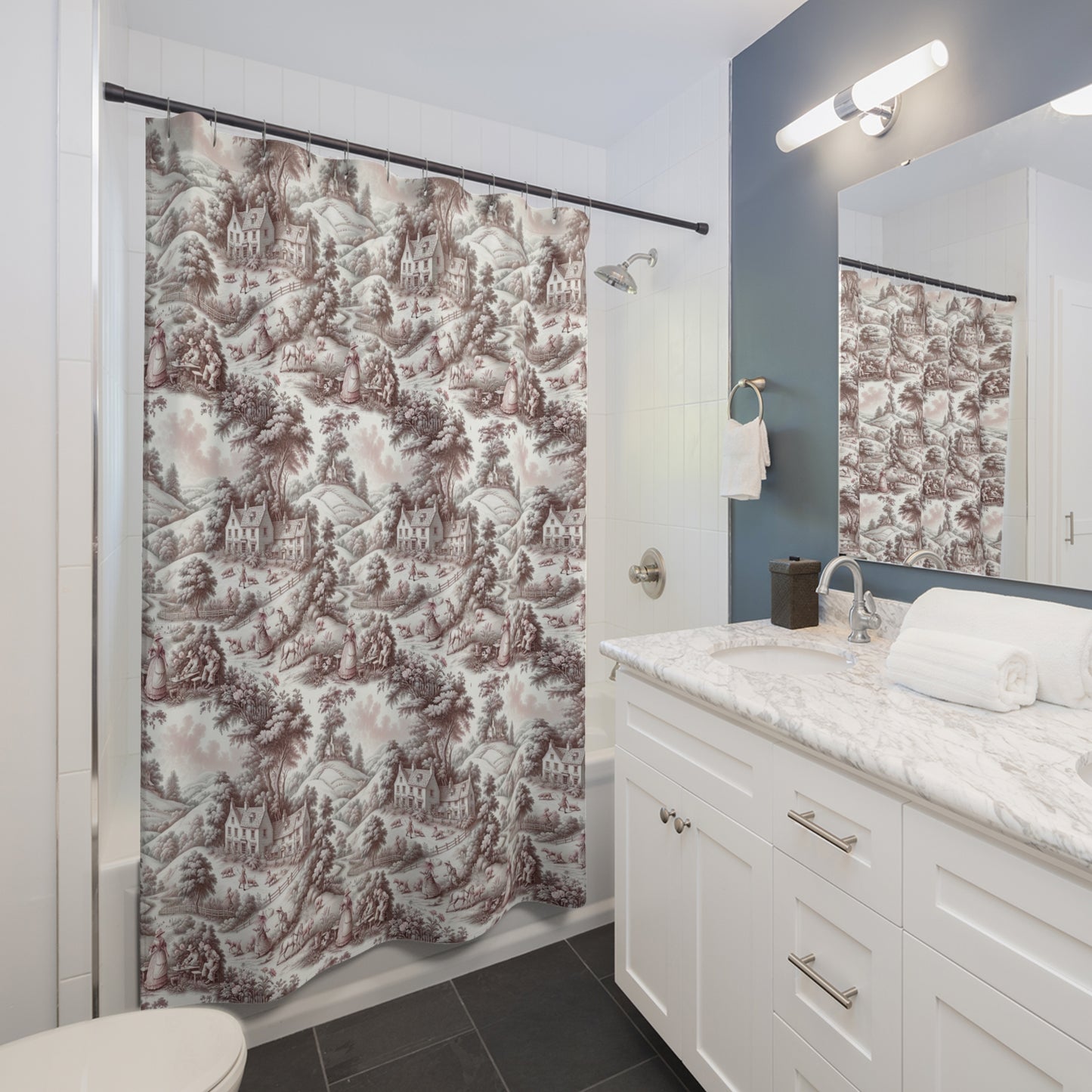 Toile Shower Curtain - Elegant Bathroom Decor