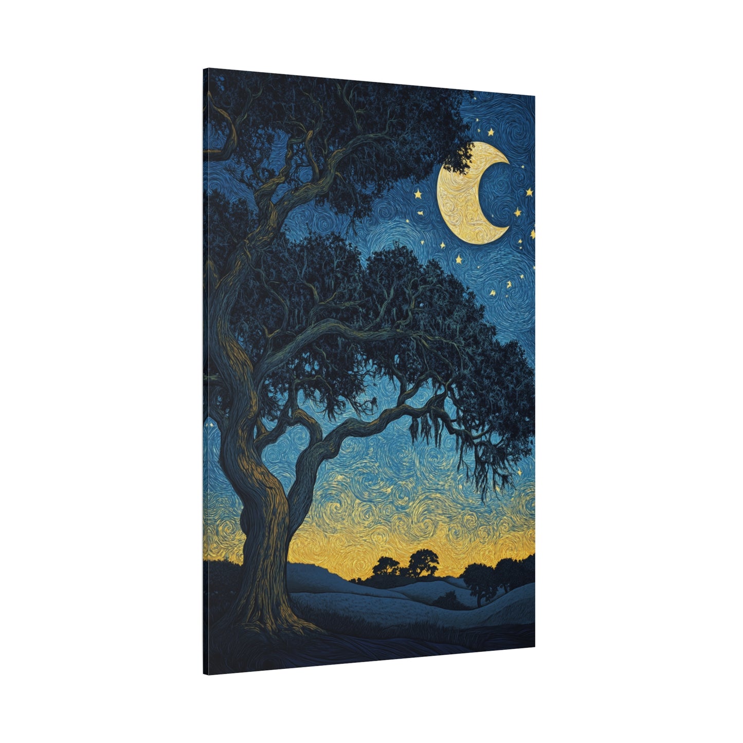 Savannah Stary Night Canvas Art Print - Moonlit Live OakTree Wall Decor