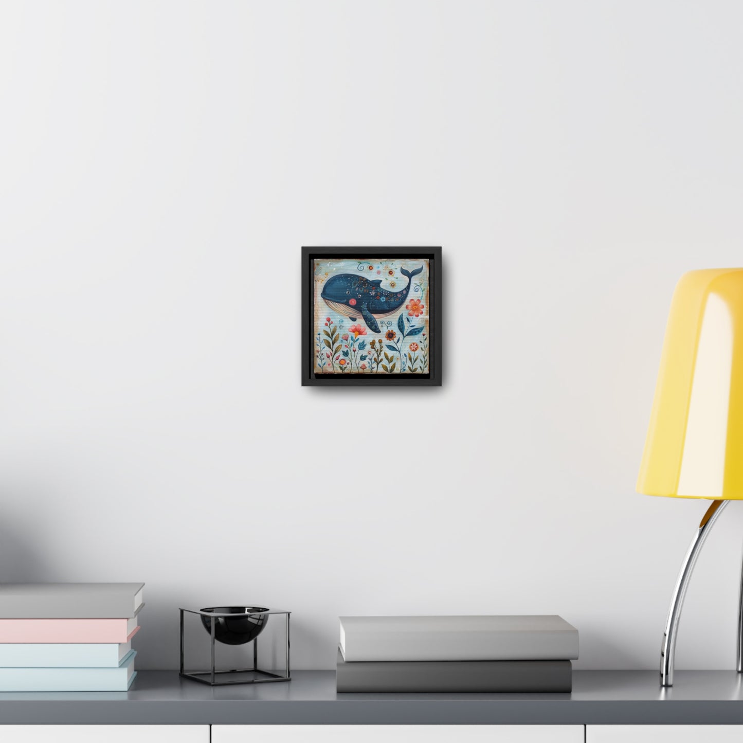 Folk Art Giant Whale - Gallery Canvas Wrap, Square Frame