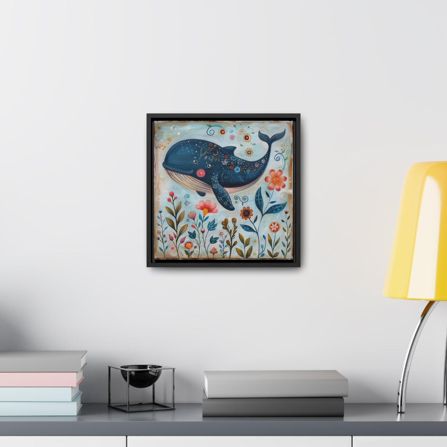 Folk Art Giant Whale - Gallery Canvas Wrap, Square Frame
