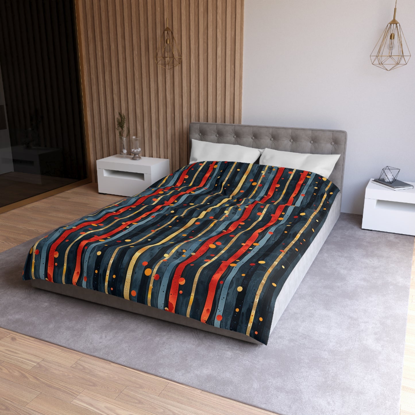 Dark Blue, Red, and Gold Stripes - Microfiber Duvet Cover