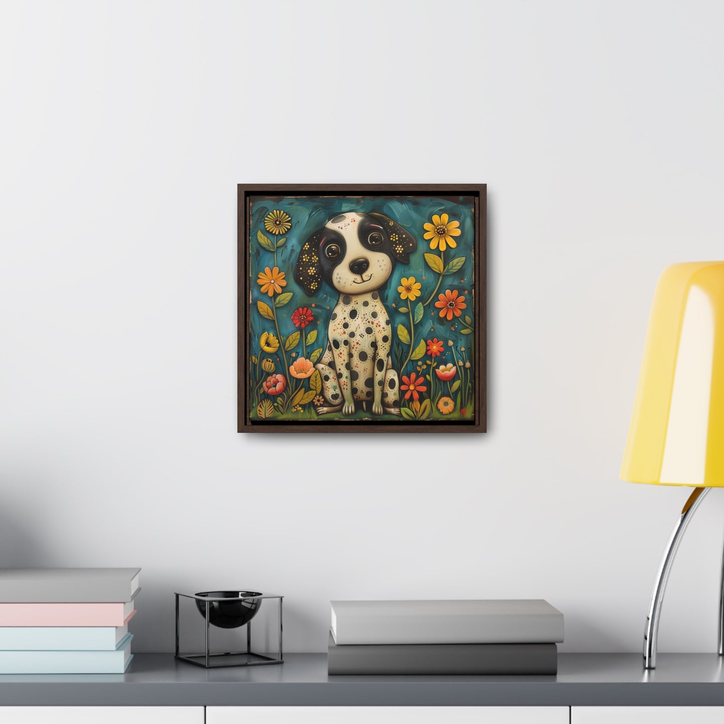 Folk Art Puppy Dog - Gallery Canvas Wrap, Square Frame
