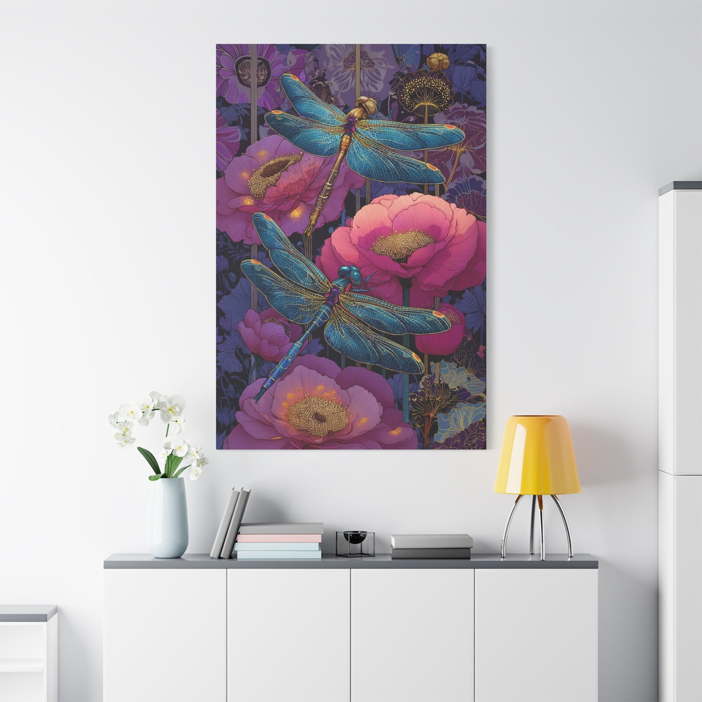 Blue-Pink Dragonflies Canvas Art Print - Available in 8 sizes