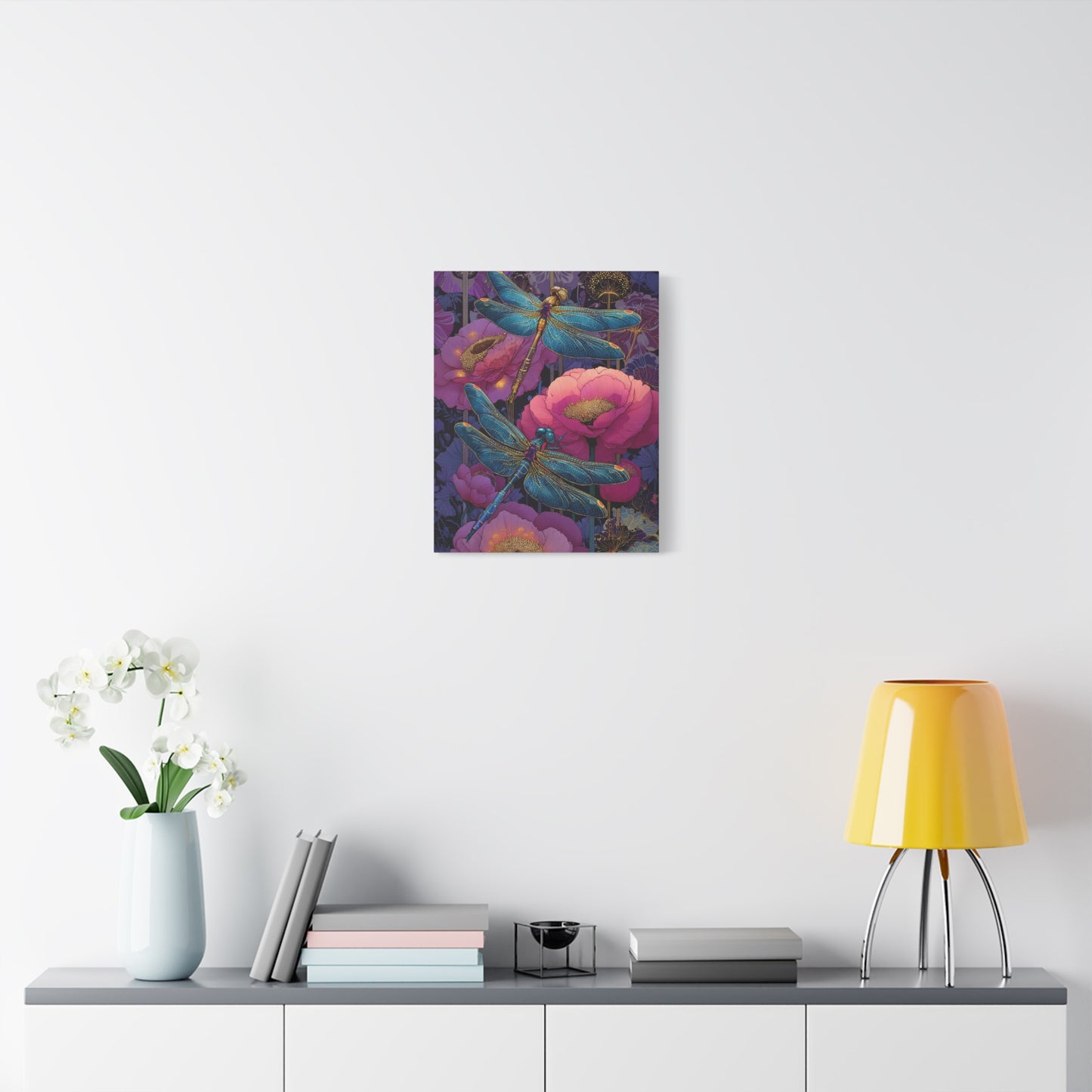 Blue-Pink Dragonflies Canvas Art Print - Available in 8 sizes