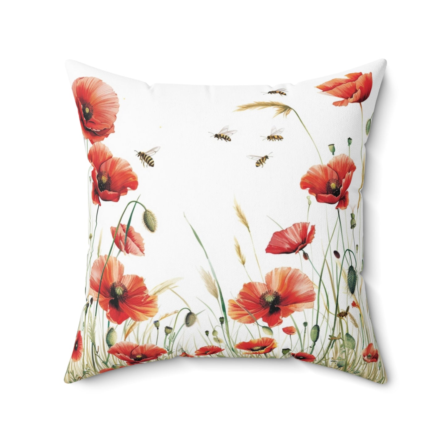 Poppies - Faux Suede Square Pillow
