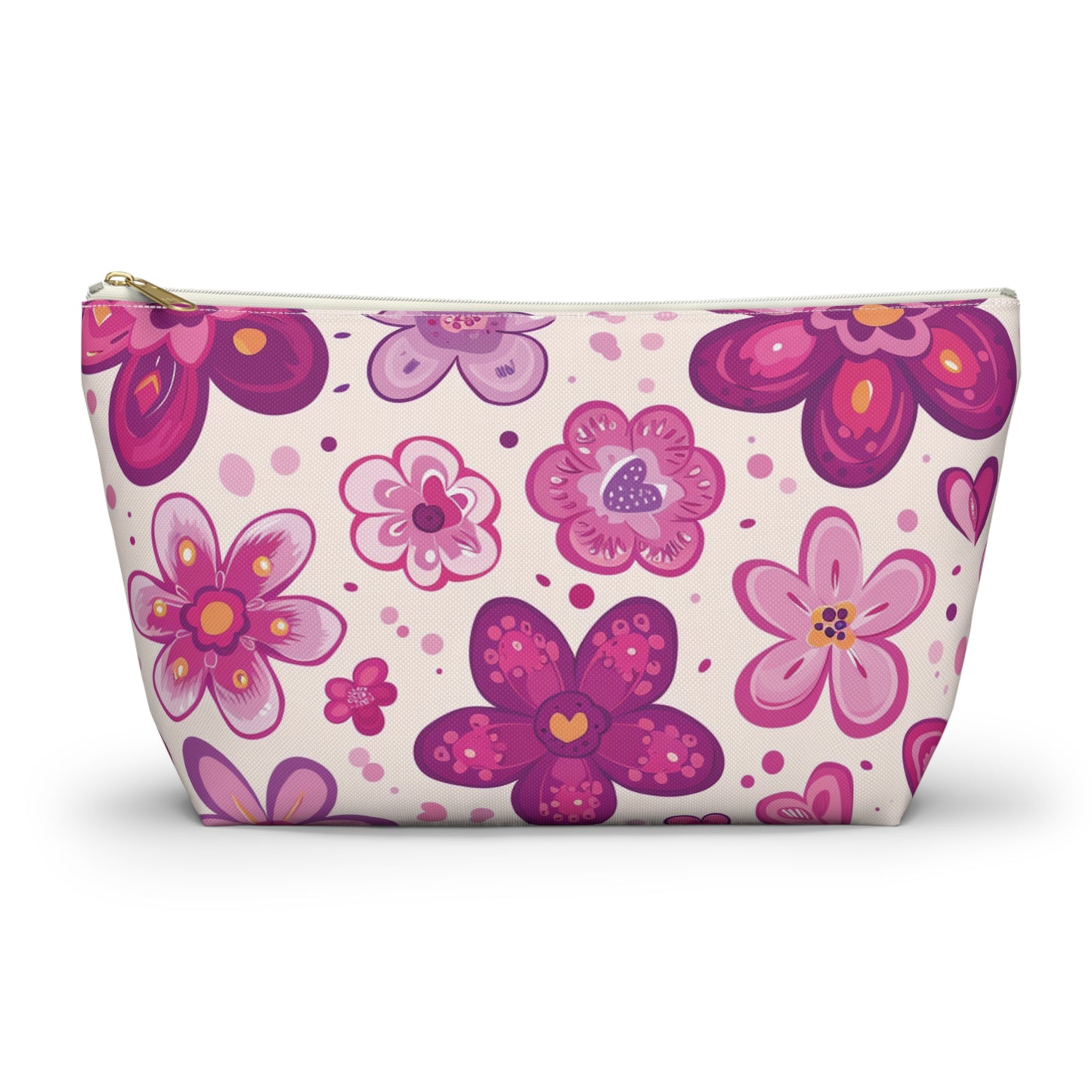 Fushia Floral Accessory Pouch w T-bottom