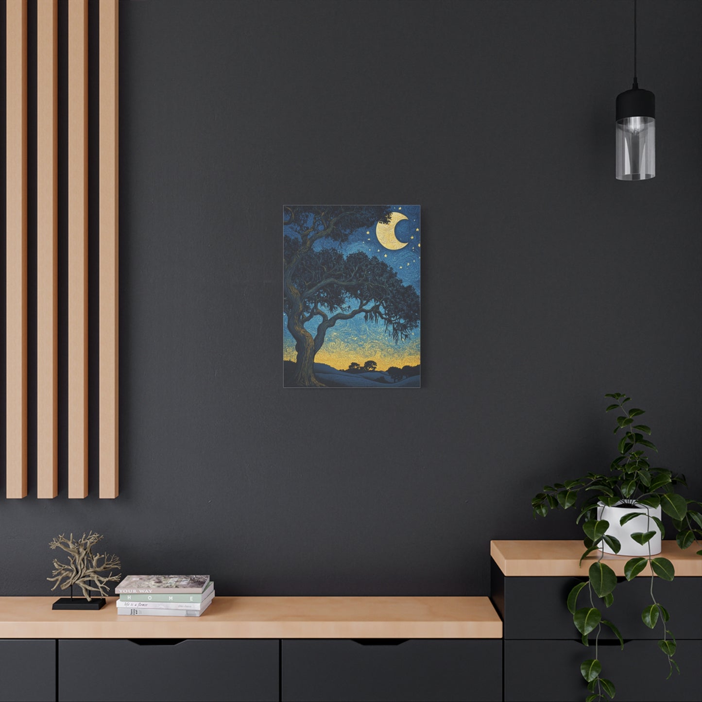 Savannah Stary Night Canvas Art Print - Moonlit Live OakTree Wall Decor