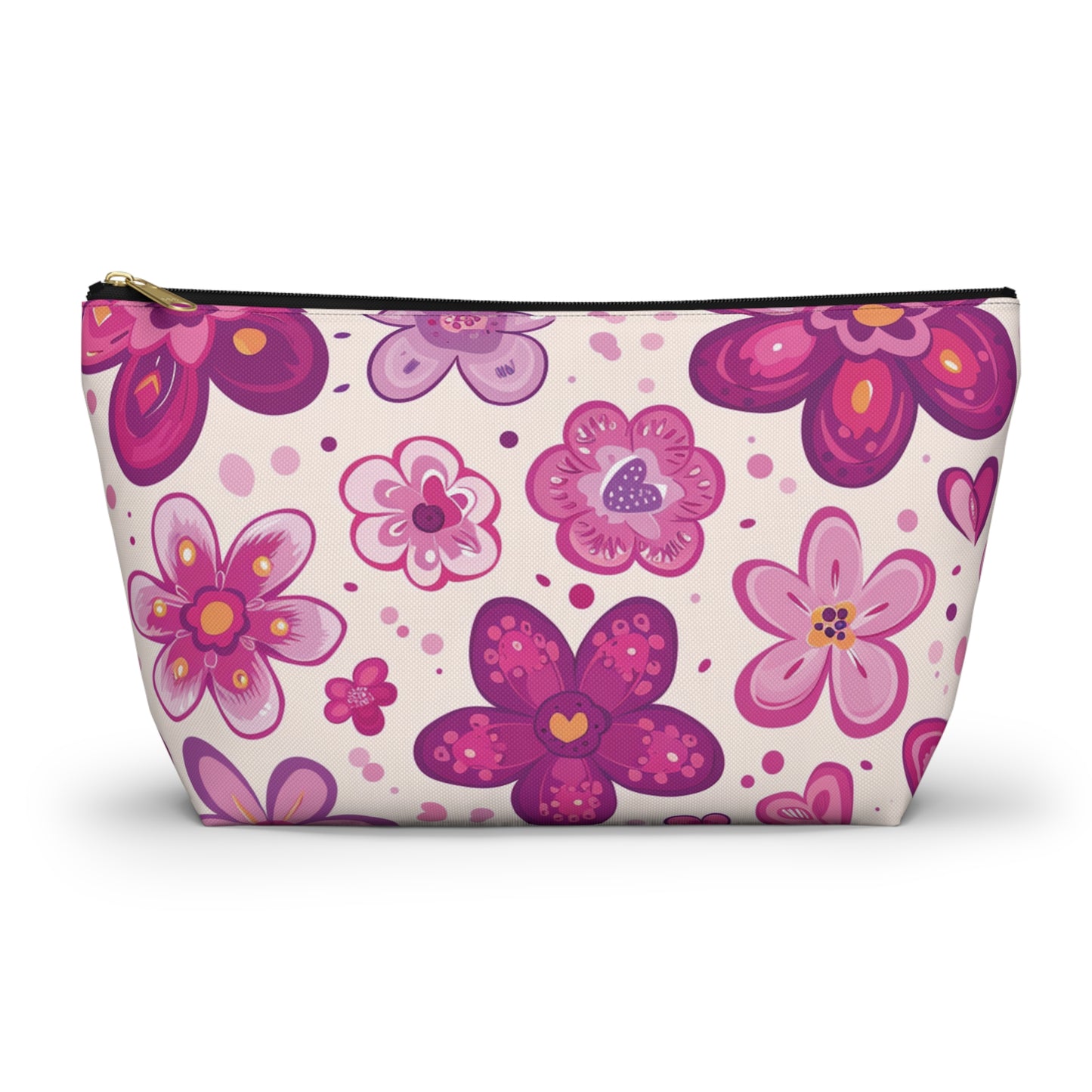 Fushia Floral Accessory Pouch w T-bottom