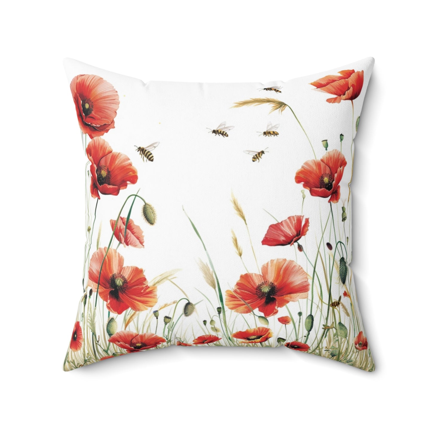 Poppies - Faux Suede Square Pillow
