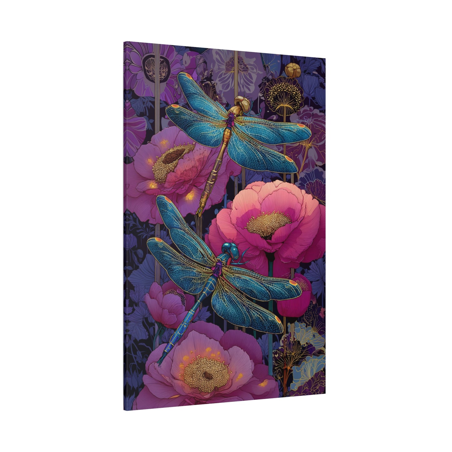 Blue-Pink Dragonflies Canvas Art Print - Available in 8 sizes