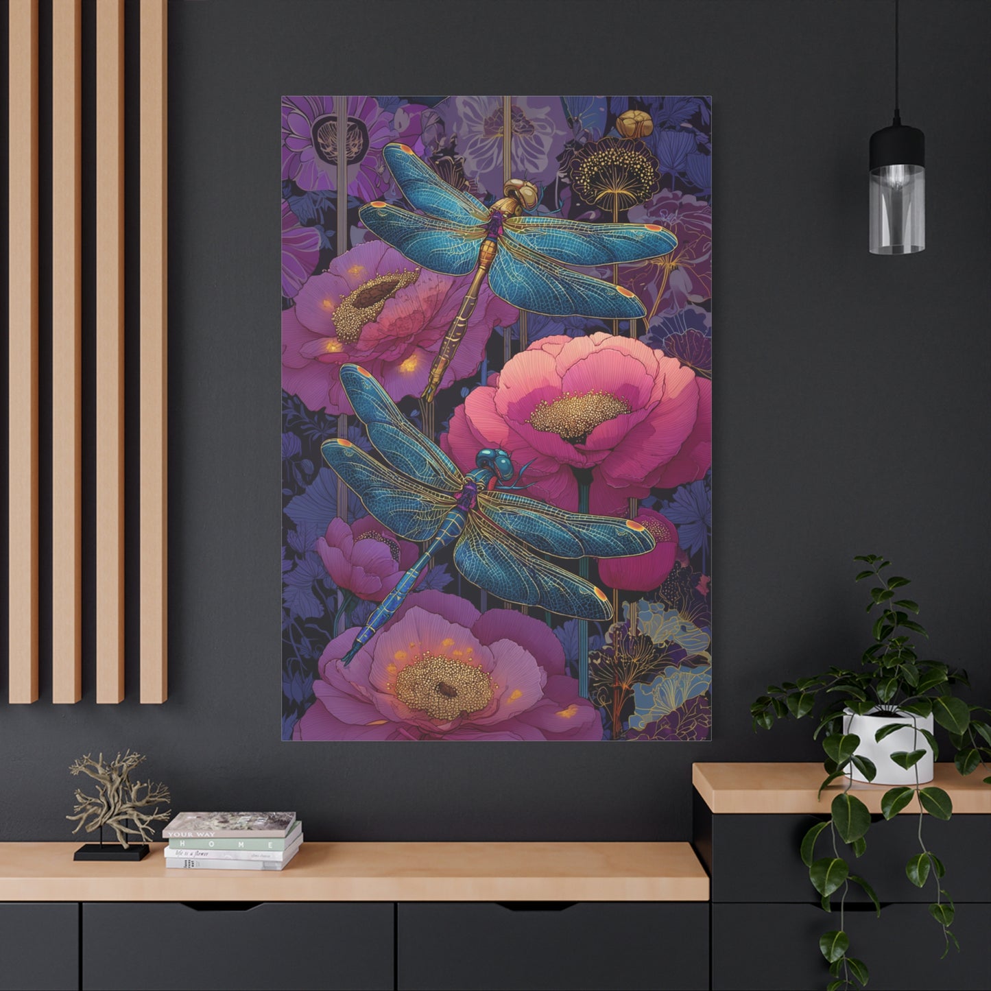 Blue-Pink Dragonflies Canvas Art Print - Available in 8 sizes