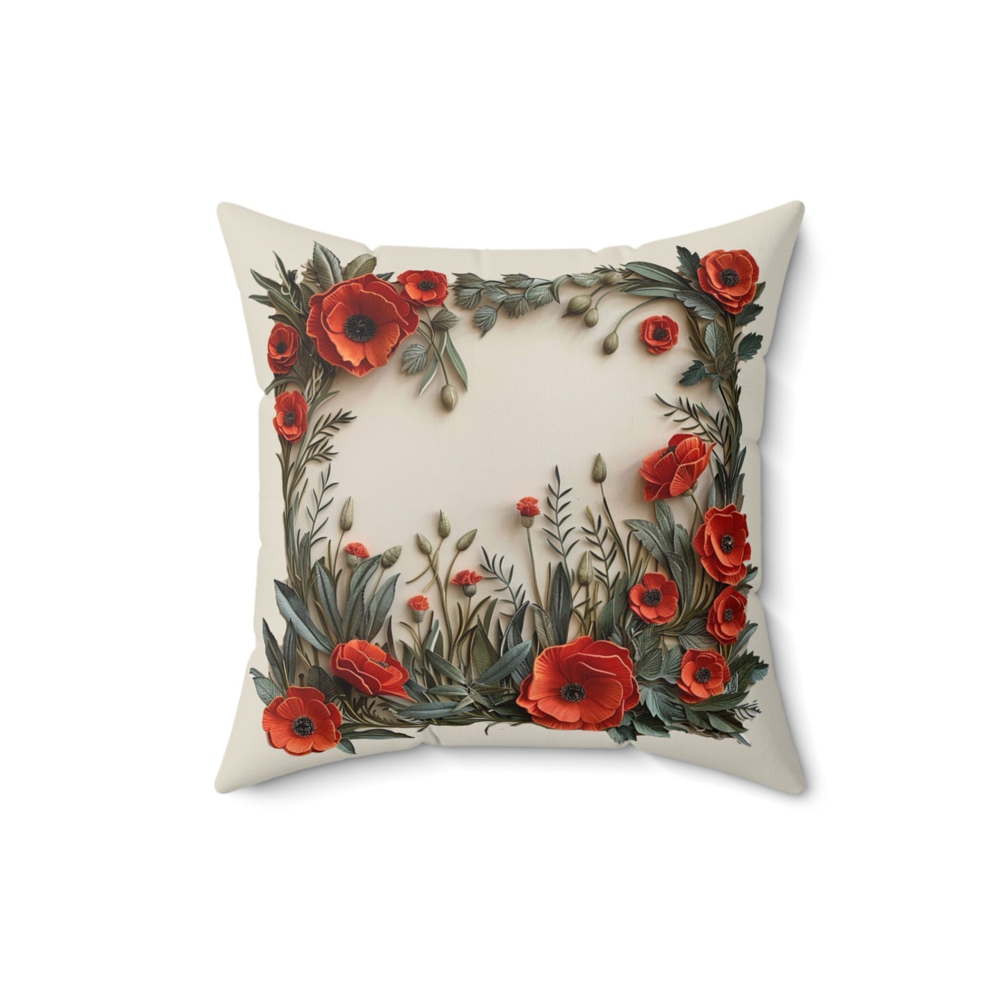 Vibrant Red Poppies - Faux Suede Square Pillow