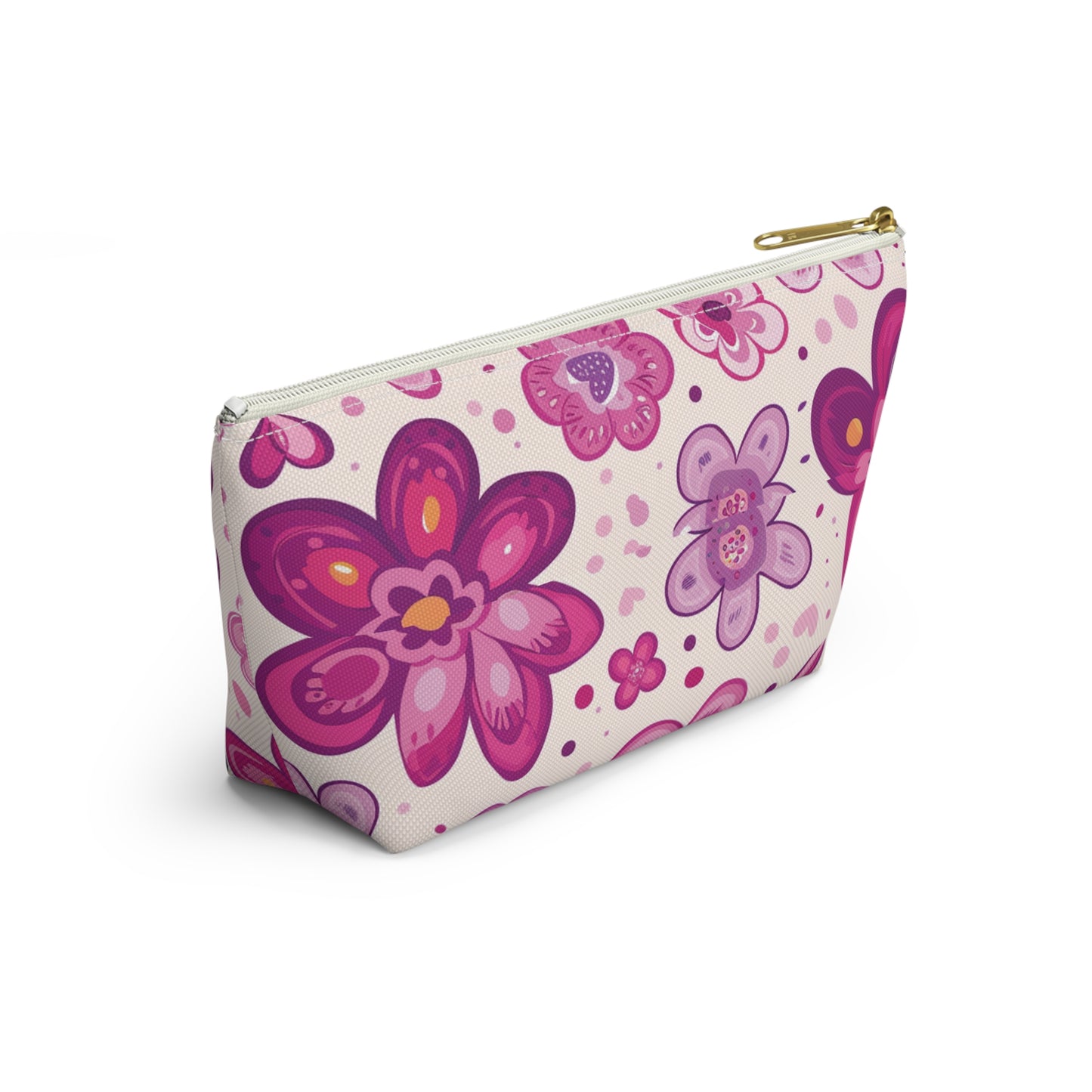 Fushia Floral Accessory Pouch w T-bottom