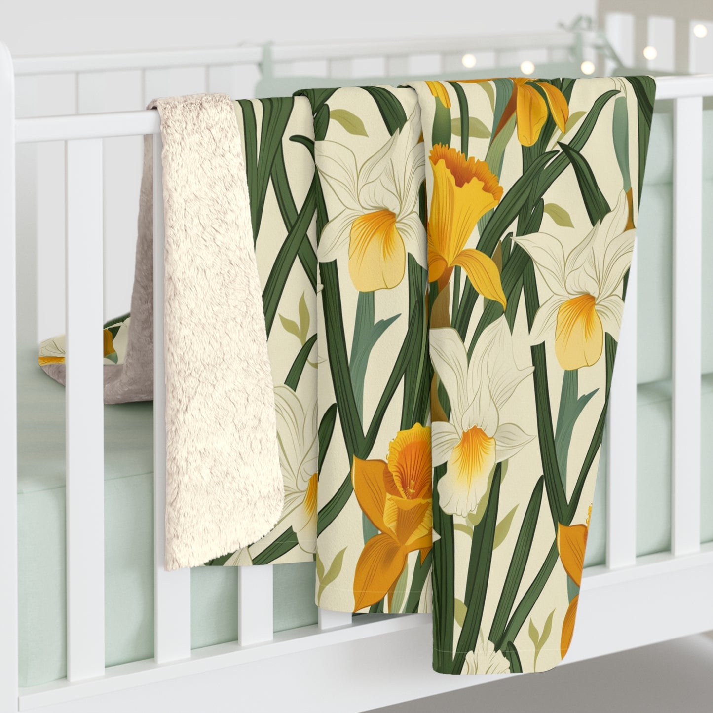 Daffodils and Iris Sherpa Fleece Blanket