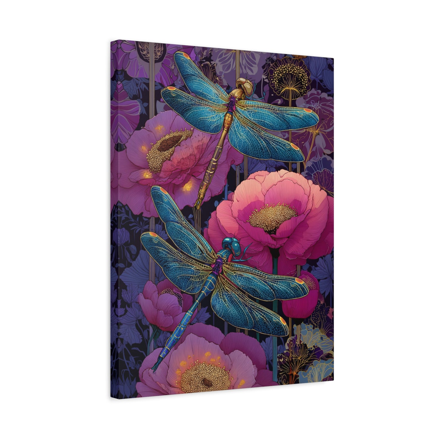 Blue-Pink Dragonflies Canvas Art Print - Available in 8 sizes