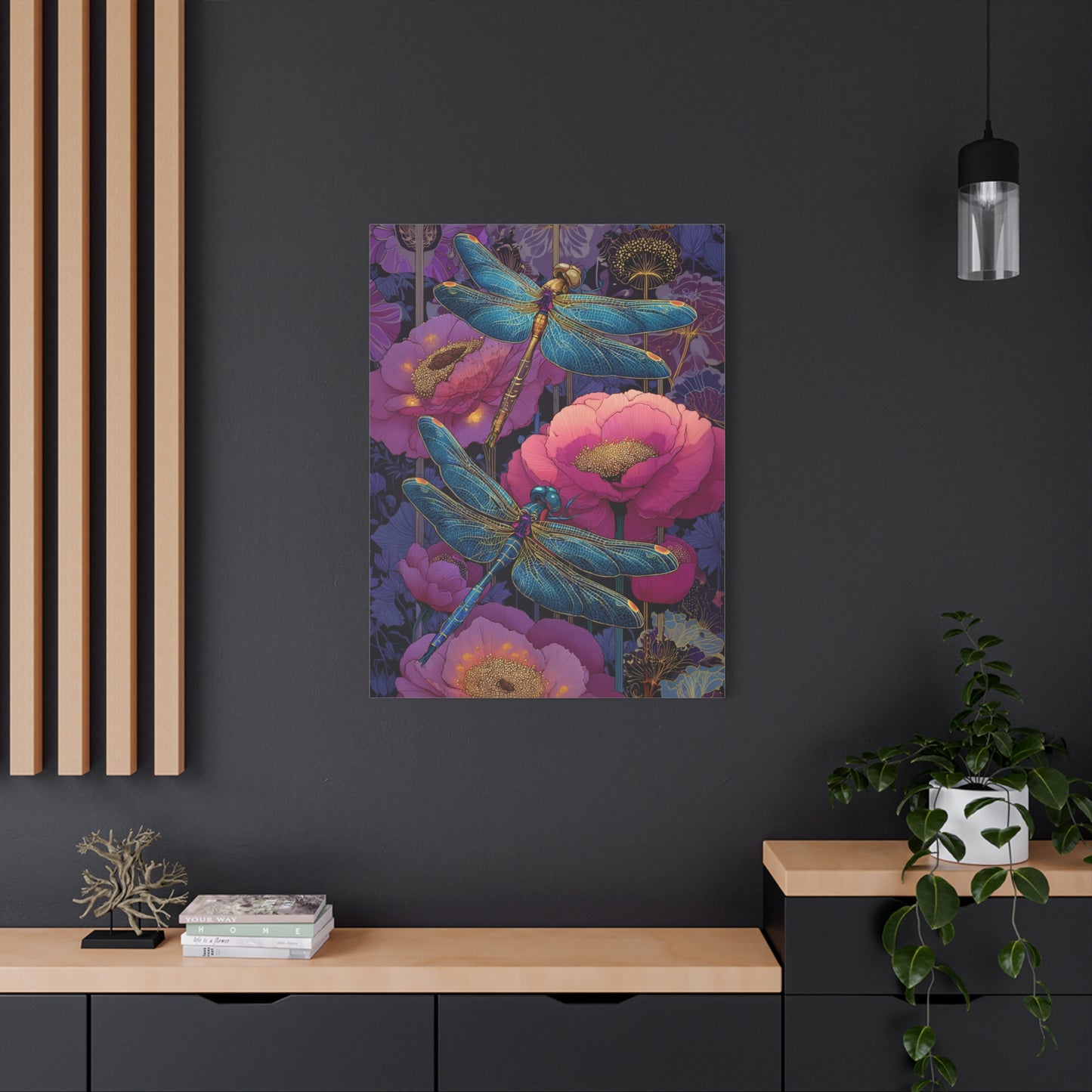 Blue-Pink Dragonflies Canvas Art Print - Available in 8 sizes