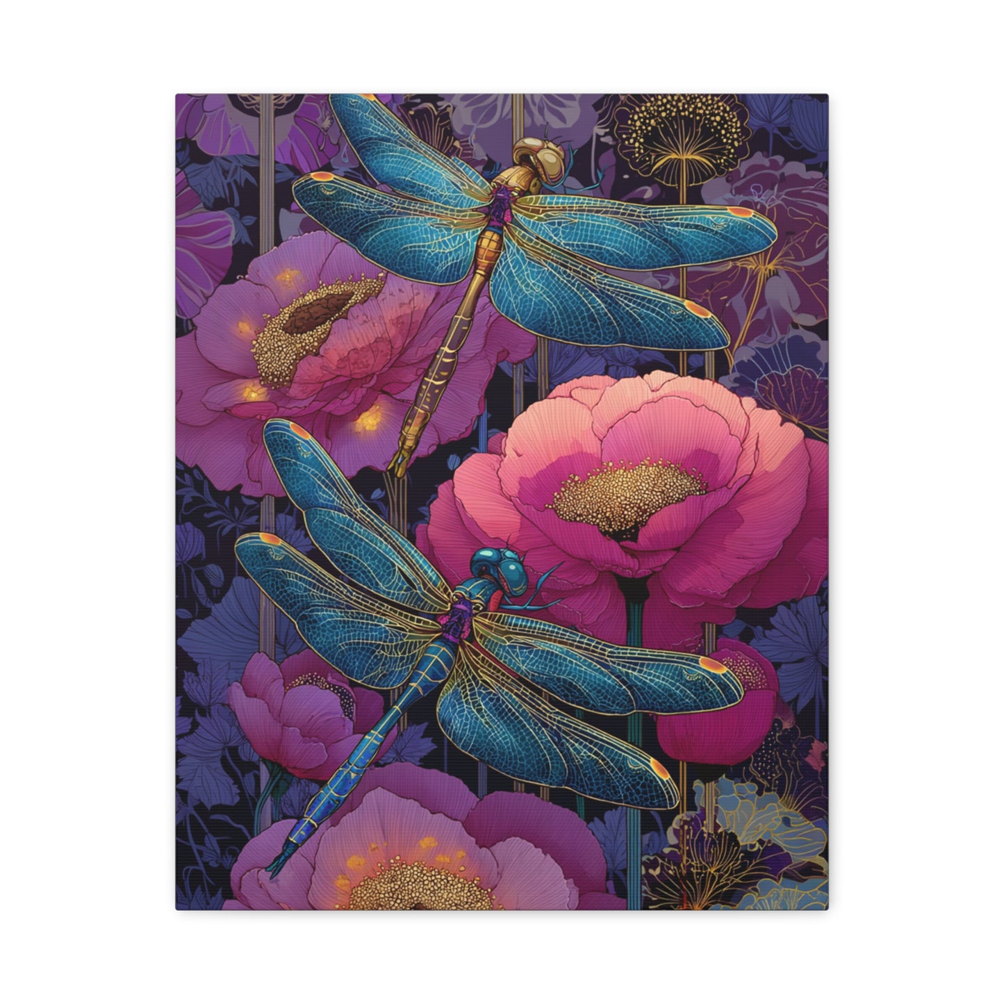 Blue-Pink Dragonflies Canvas Art Print - Available in 8 sizes