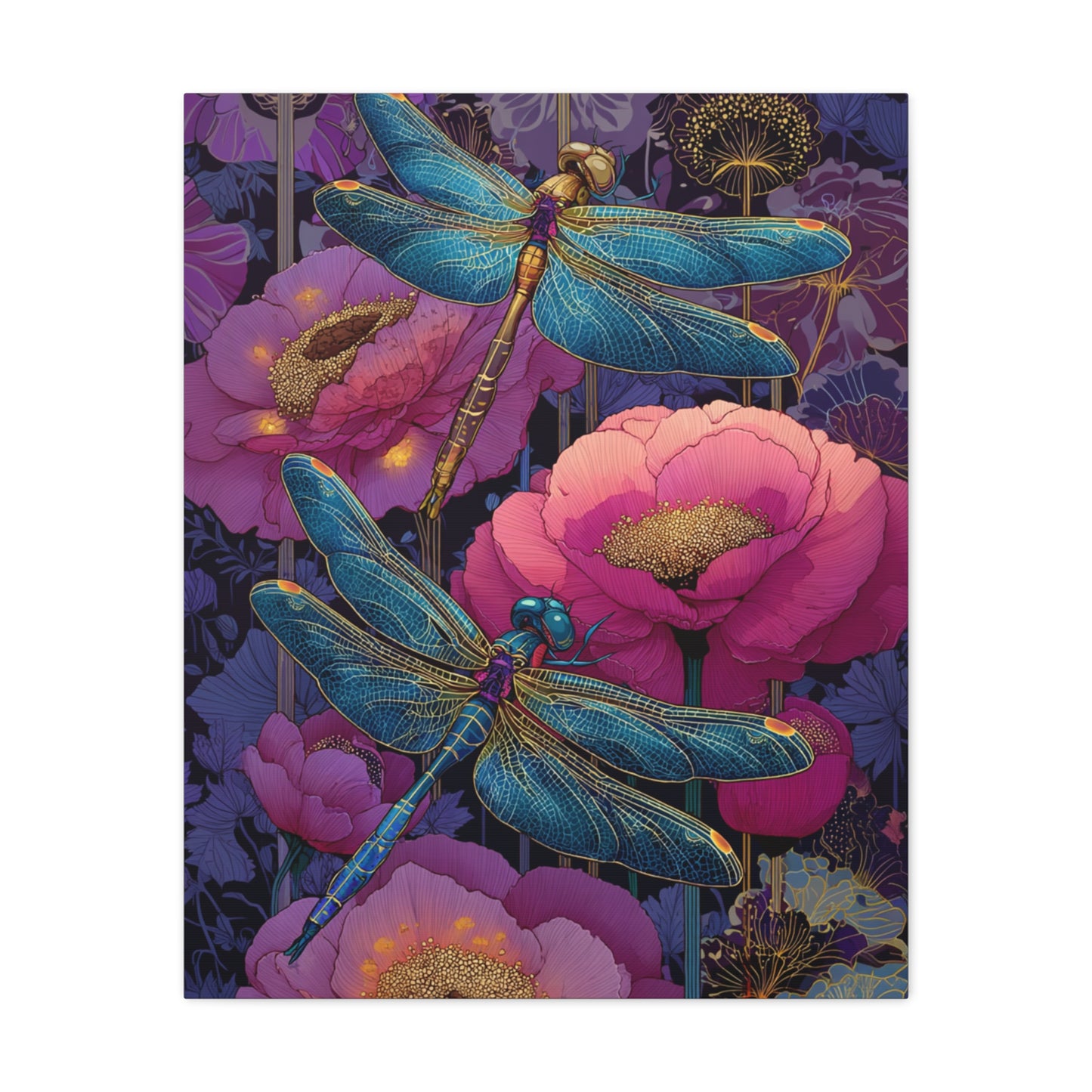 Blue-Pink Dragonflies Canvas Art Print - Available in 8 sizes