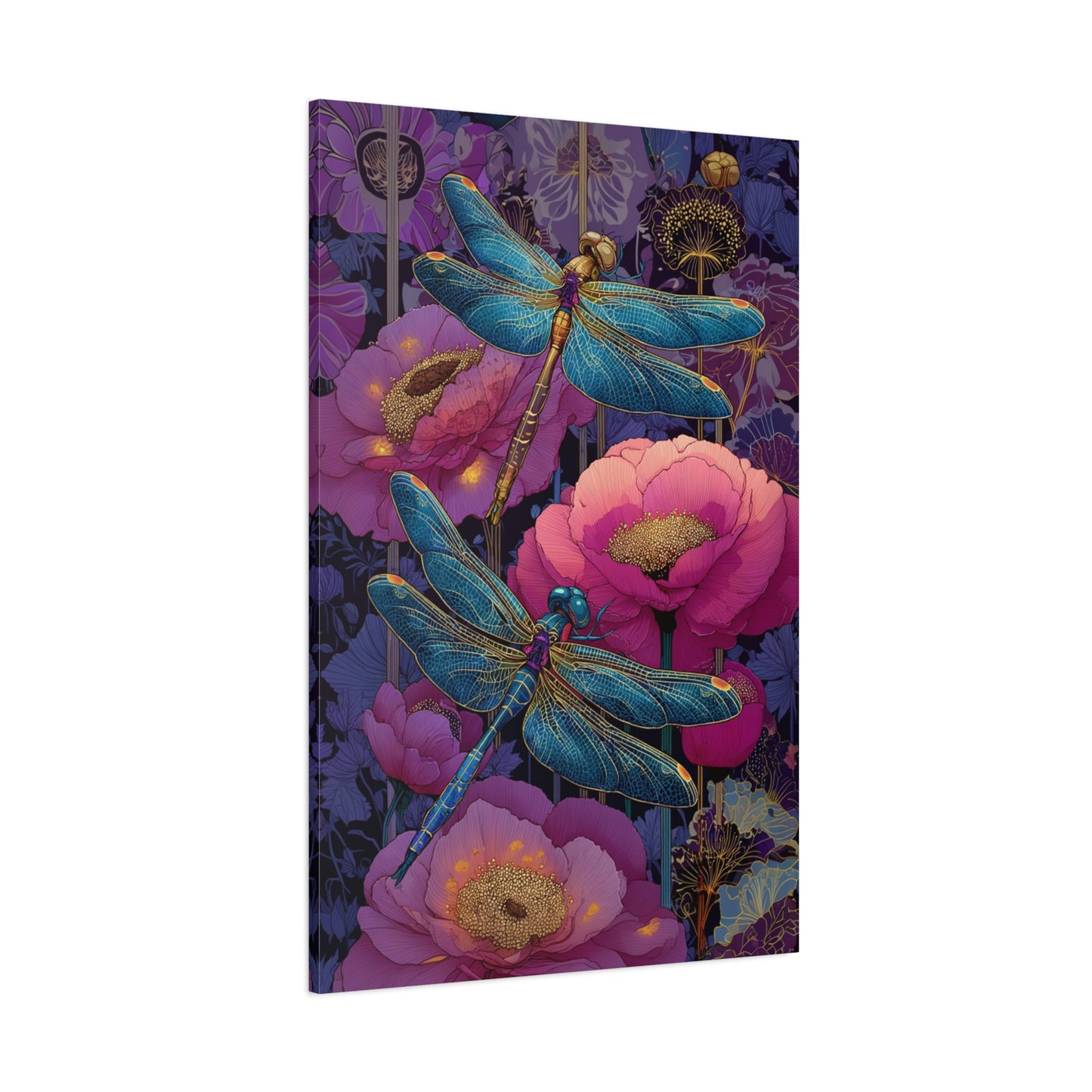 Blue-Pink Dragonflies Canvas Art Print - Available in 8 sizes