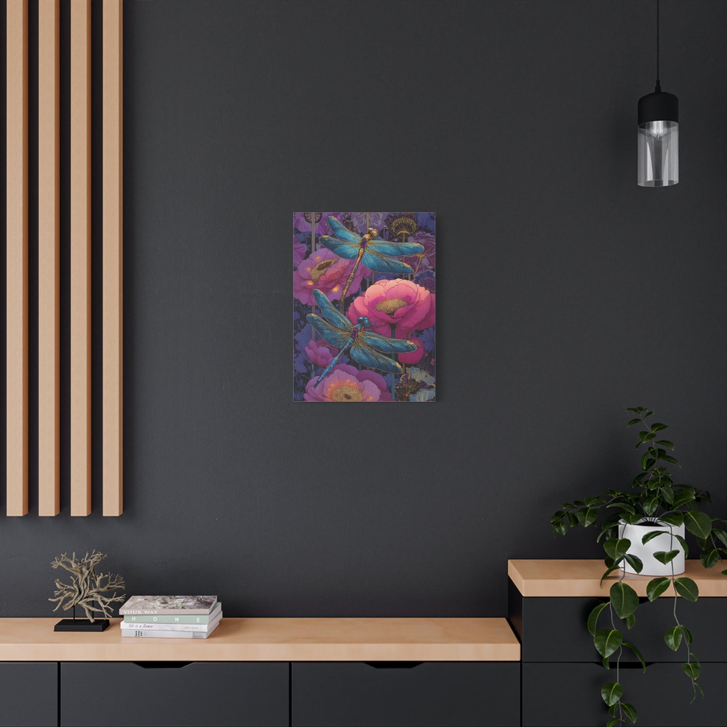 Blue-Pink Dragonflies Canvas Art Print - Available in 8 sizes