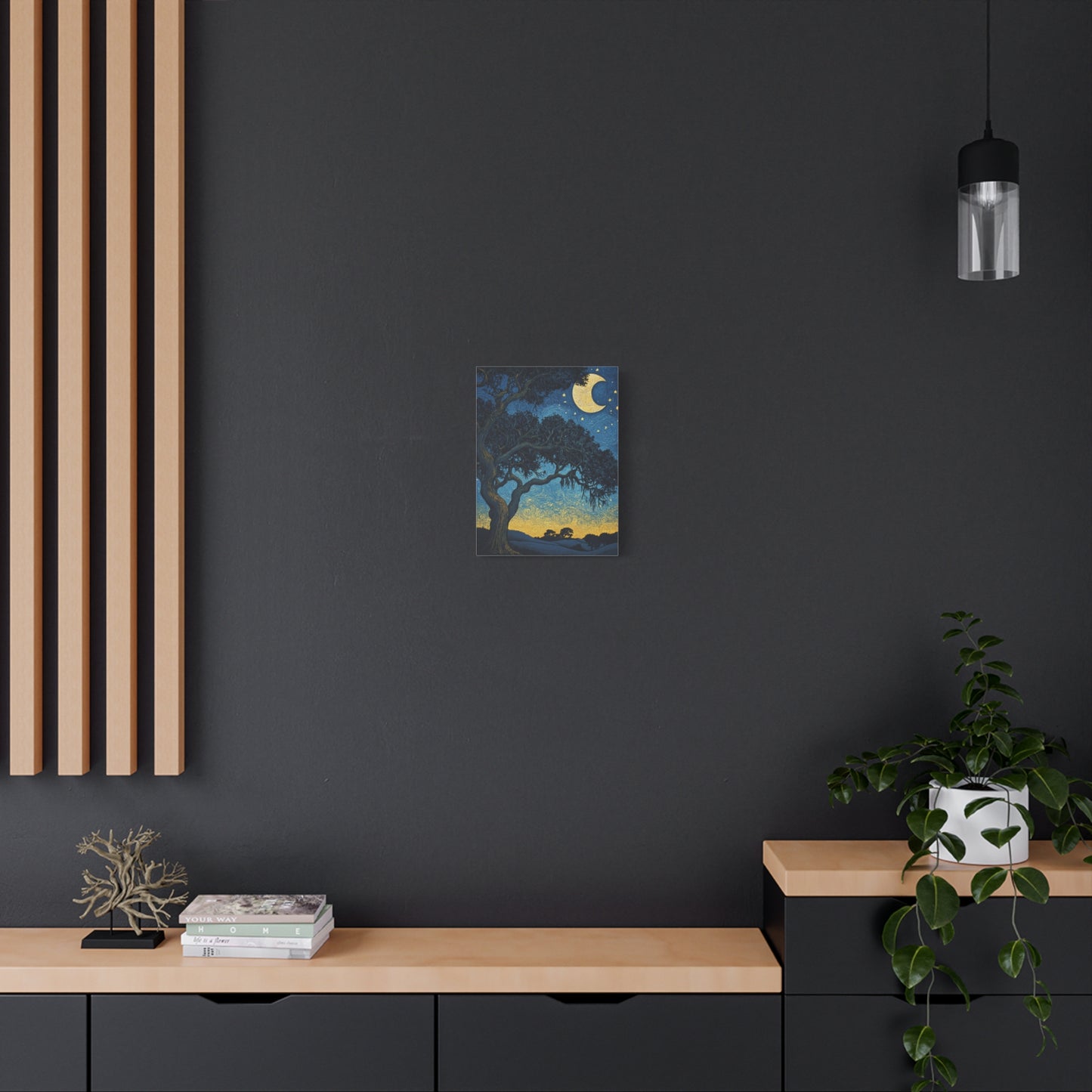 Savannah Stary Night Canvas Art Print - Moonlit Live OakTree Wall Decor
