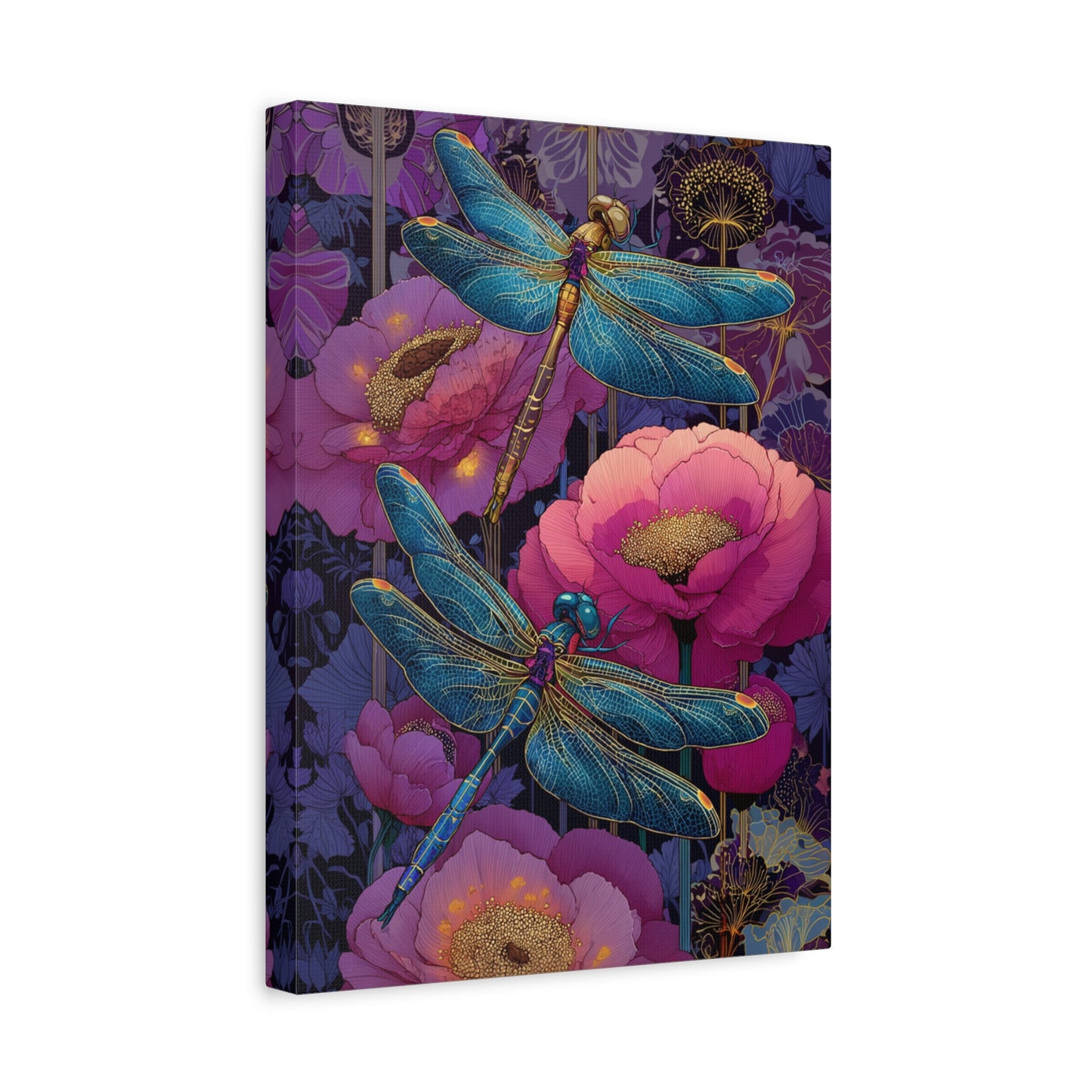 Blue-Pink Dragonflies Canvas Art Print - Available in 8 sizes
