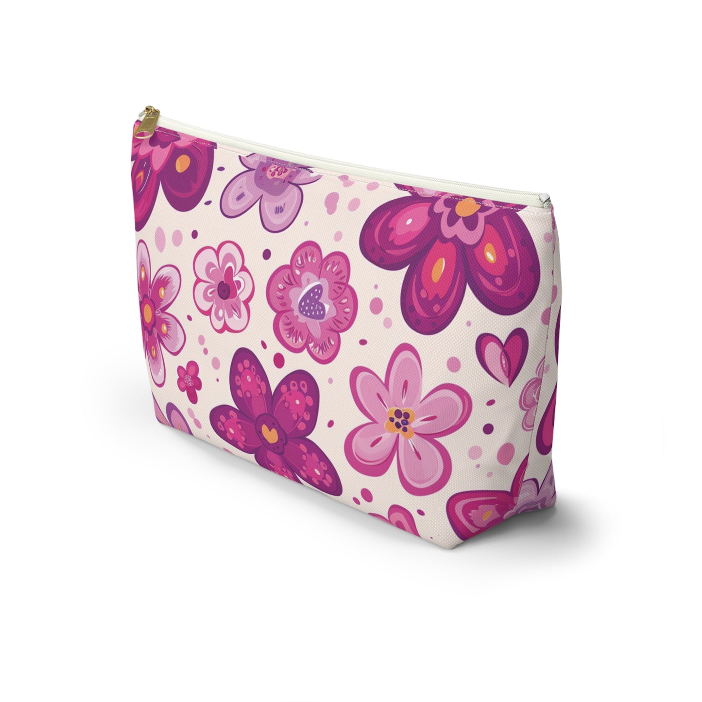 Fushia Floral Accessory Pouch w T-bottom