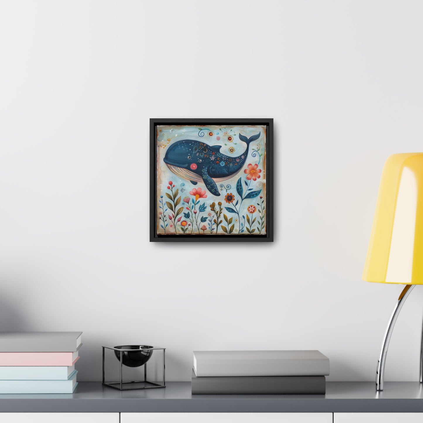 Folk Art Giant Whale - Gallery Canvas Wrap, Square Frame