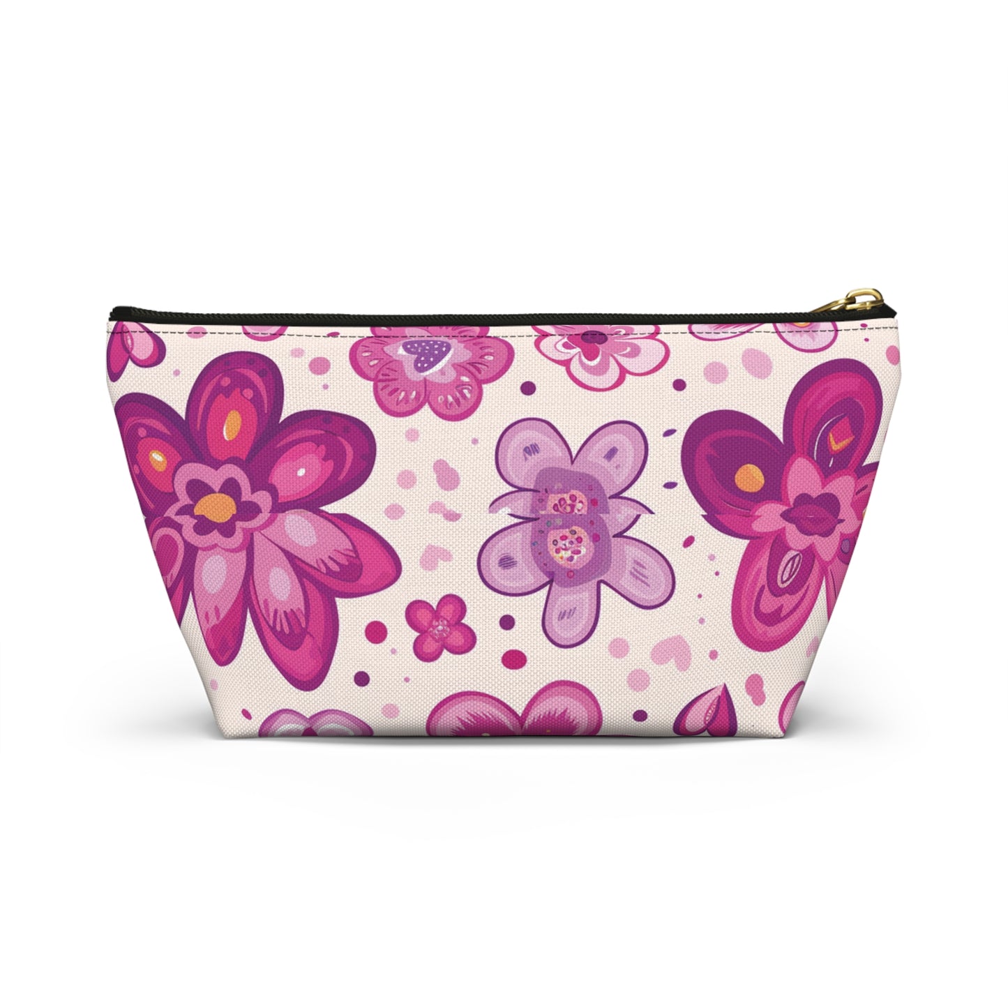 Fushia Floral Accessory Pouch w T-bottom