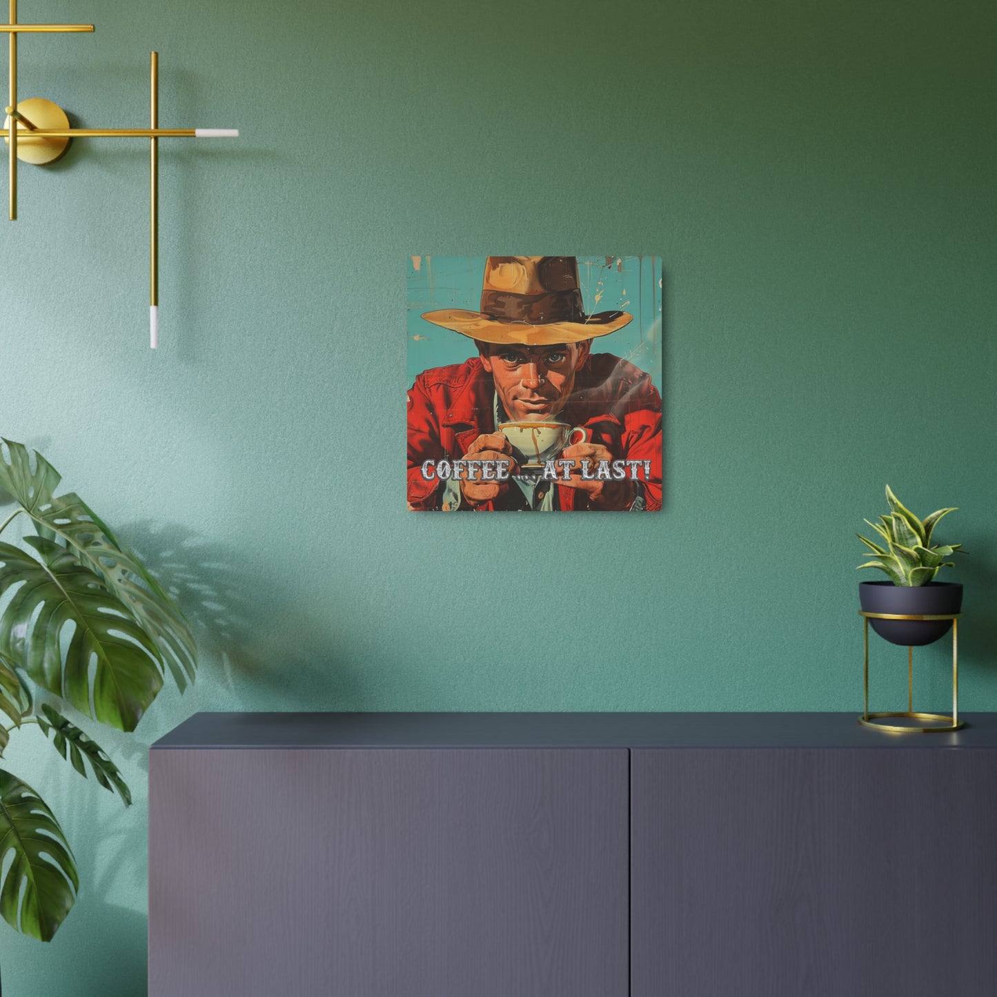 Coffee at Last Western Metal Print