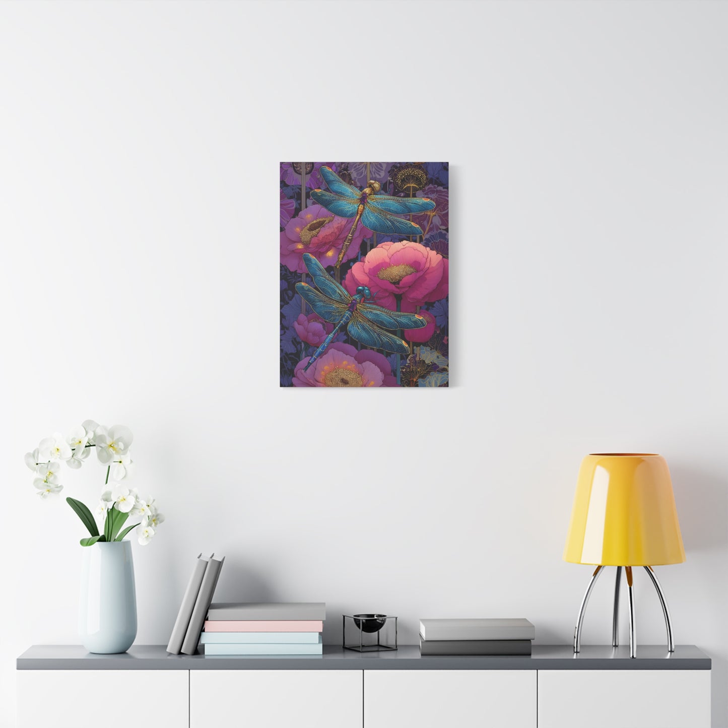 Blue-Pink Dragonflies Canvas Art Print - Available in 8 sizes