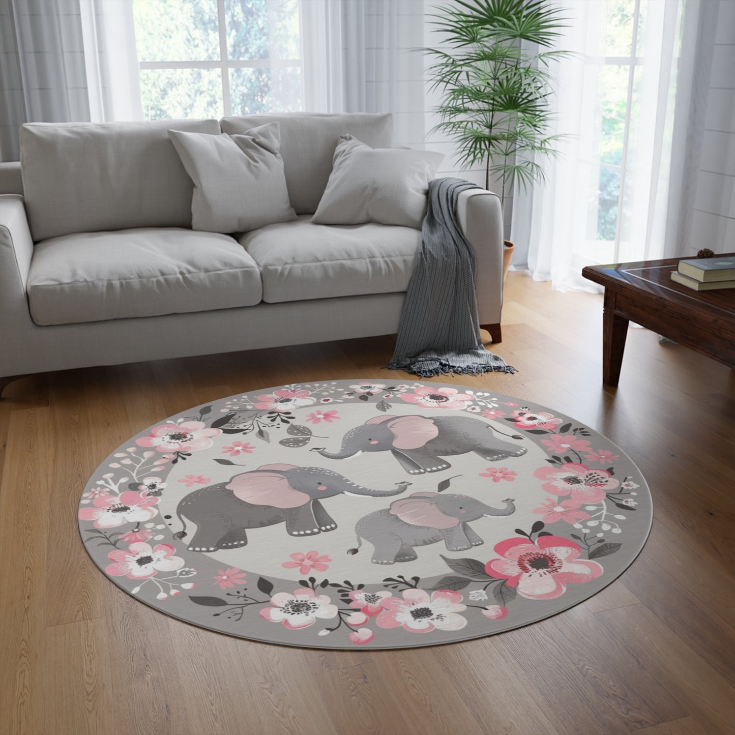 Baby Elephants Round Rug