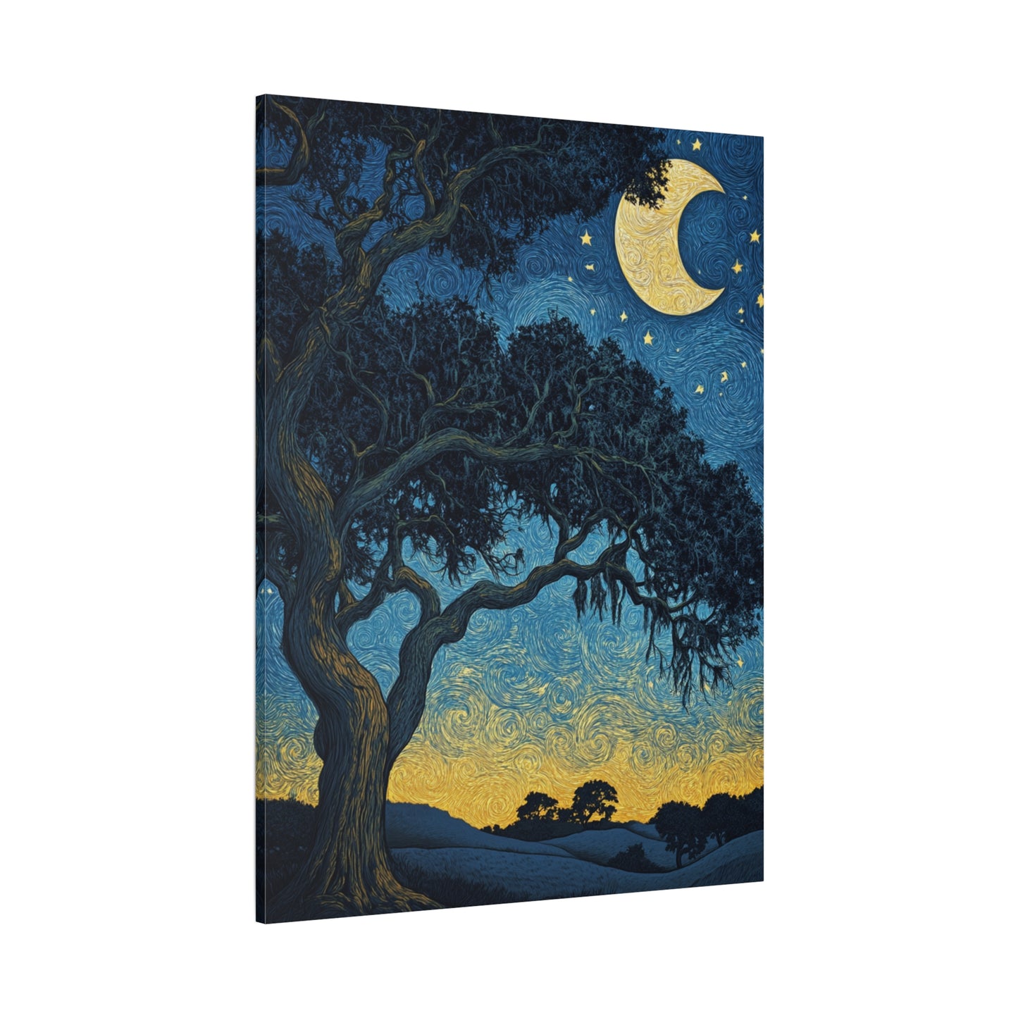 Savannah Stary Night Canvas Art Print - Moonlit Live OakTree Wall Decor