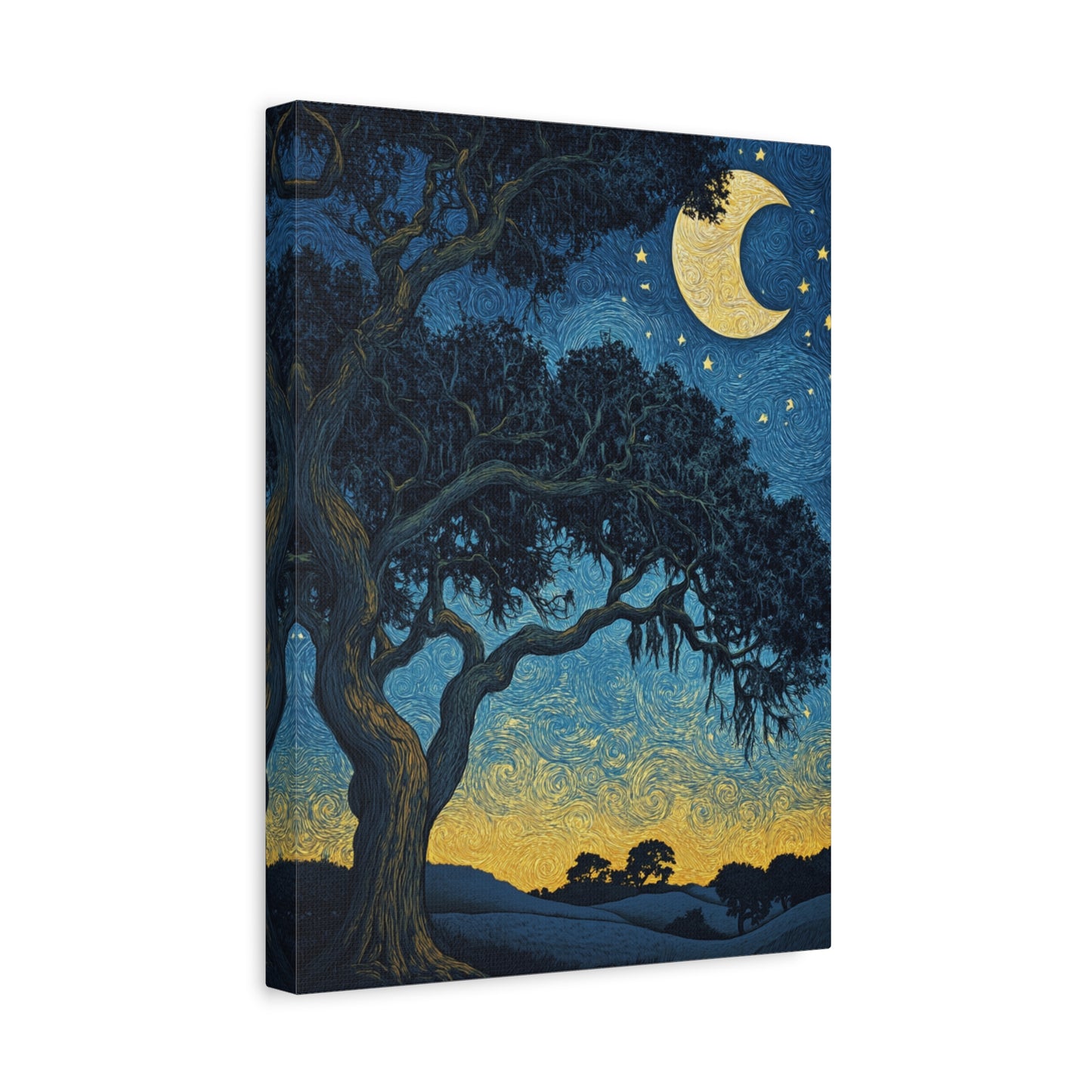 Savannah Stary Night Canvas Art Print - Moonlit Live OakTree Wall Decor