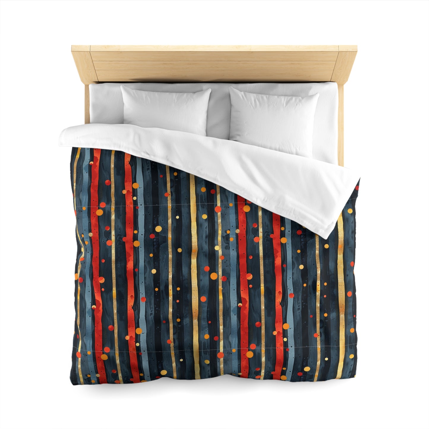 Dark Blue, Red, and Gold Stripes - Microfiber Duvet Cover