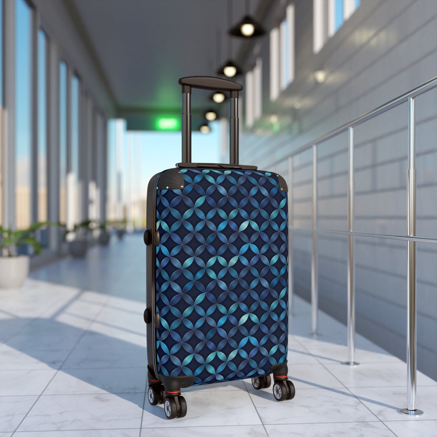 Blue and Turquoise Geometric Designer Suitcase