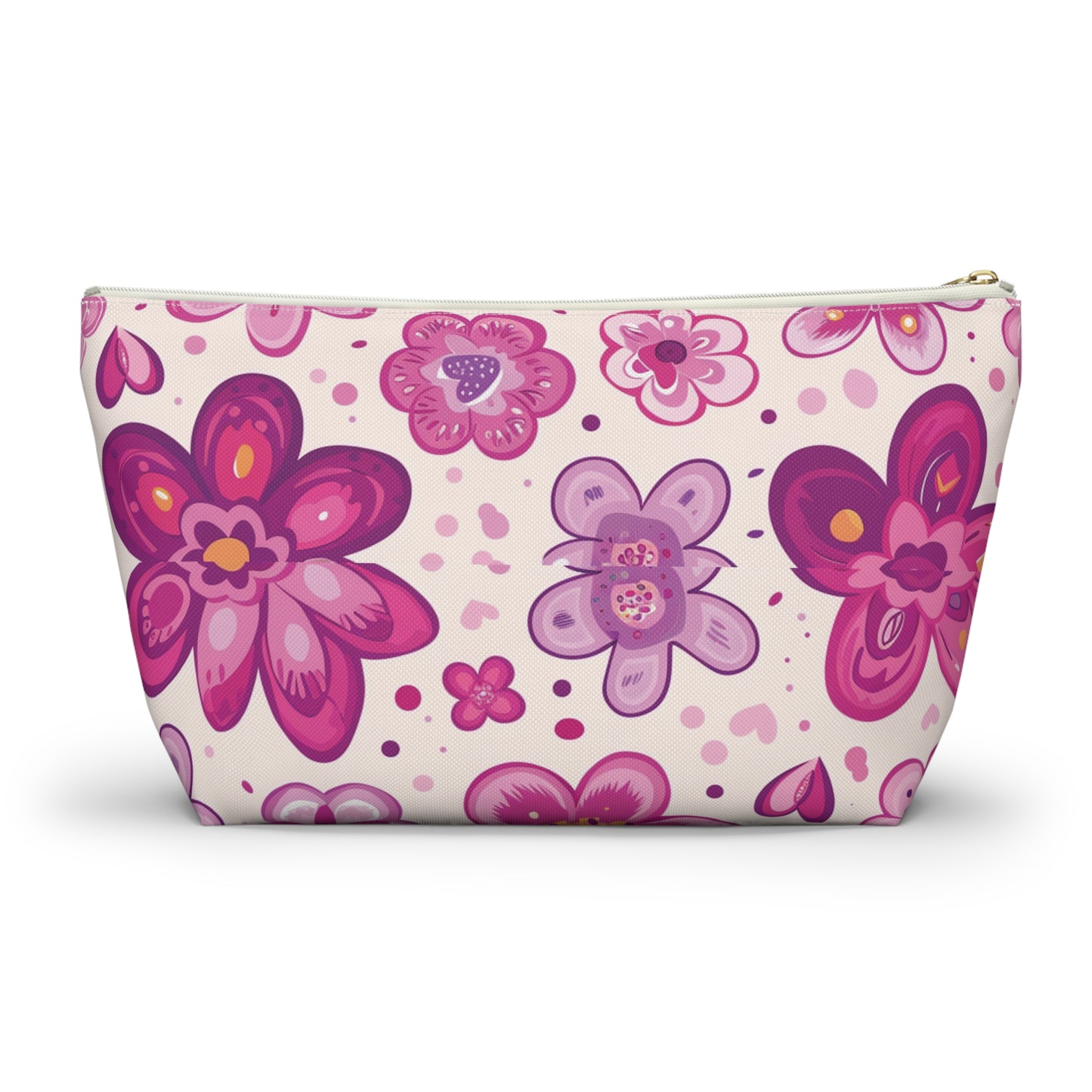 Fushia Floral Accessory Pouch w T-bottom