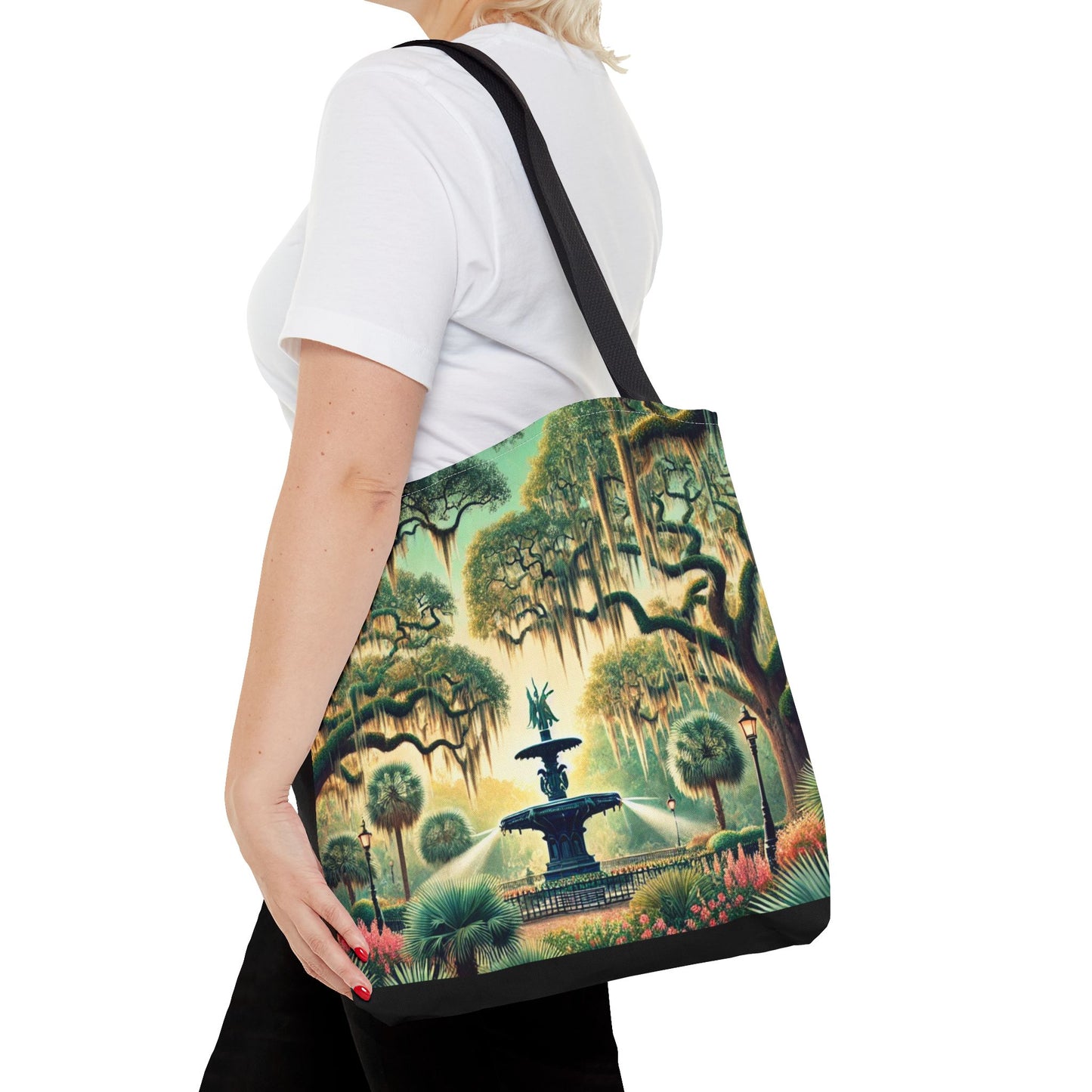 Enchanting Savannah Forsyth Park Tote Bag - Iconic Fountain and Spanish Moss
