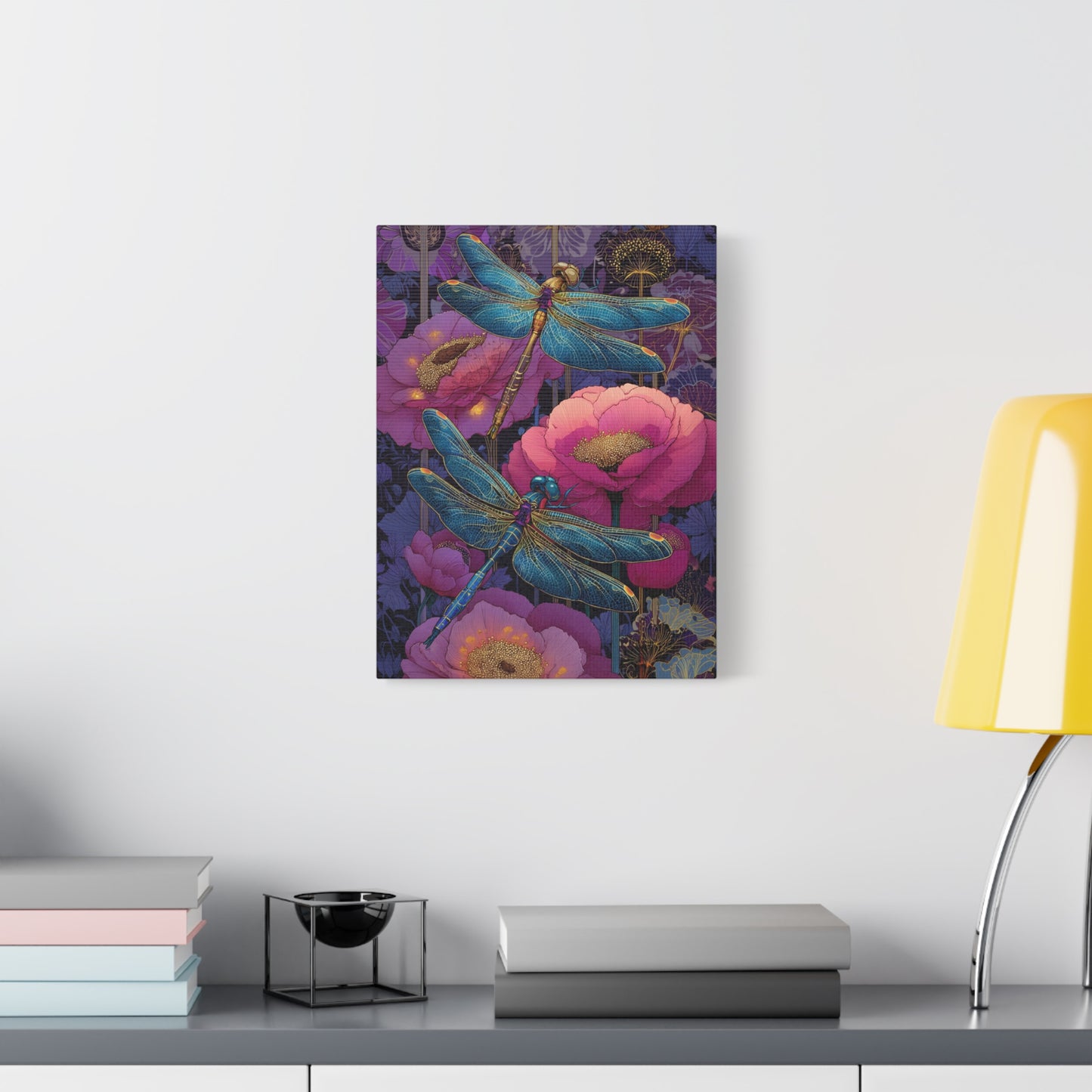 Blue-Pink Dragonflies Canvas Art Print - Available in 8 sizes