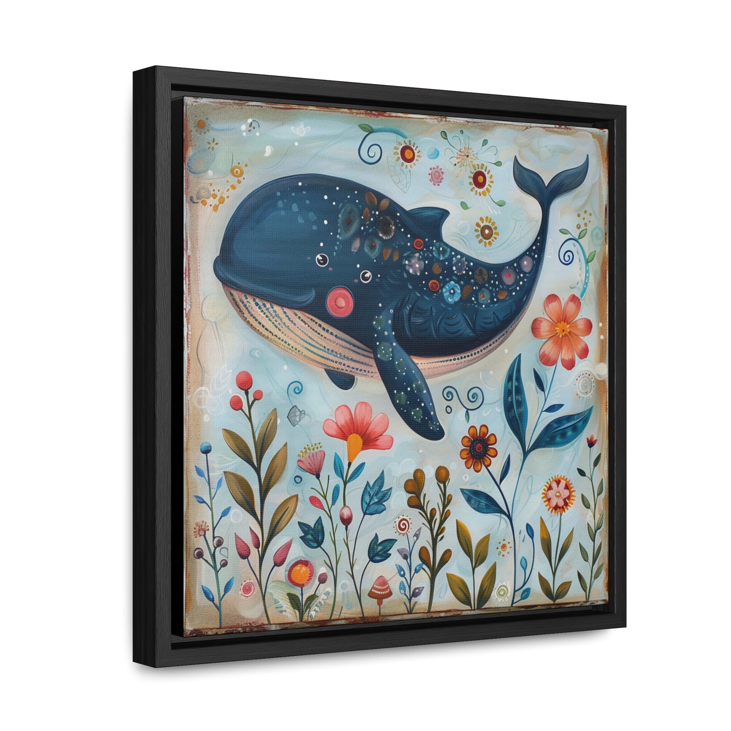 Folk Art Giant Whale - Gallery Canvas Wrap, Square Frame