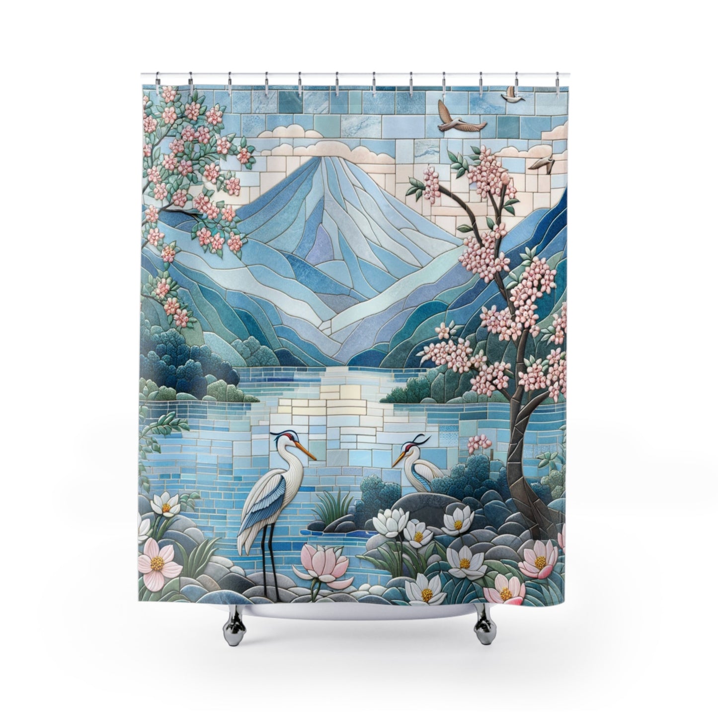 Japanese Herons by the Lake Shower Curtain