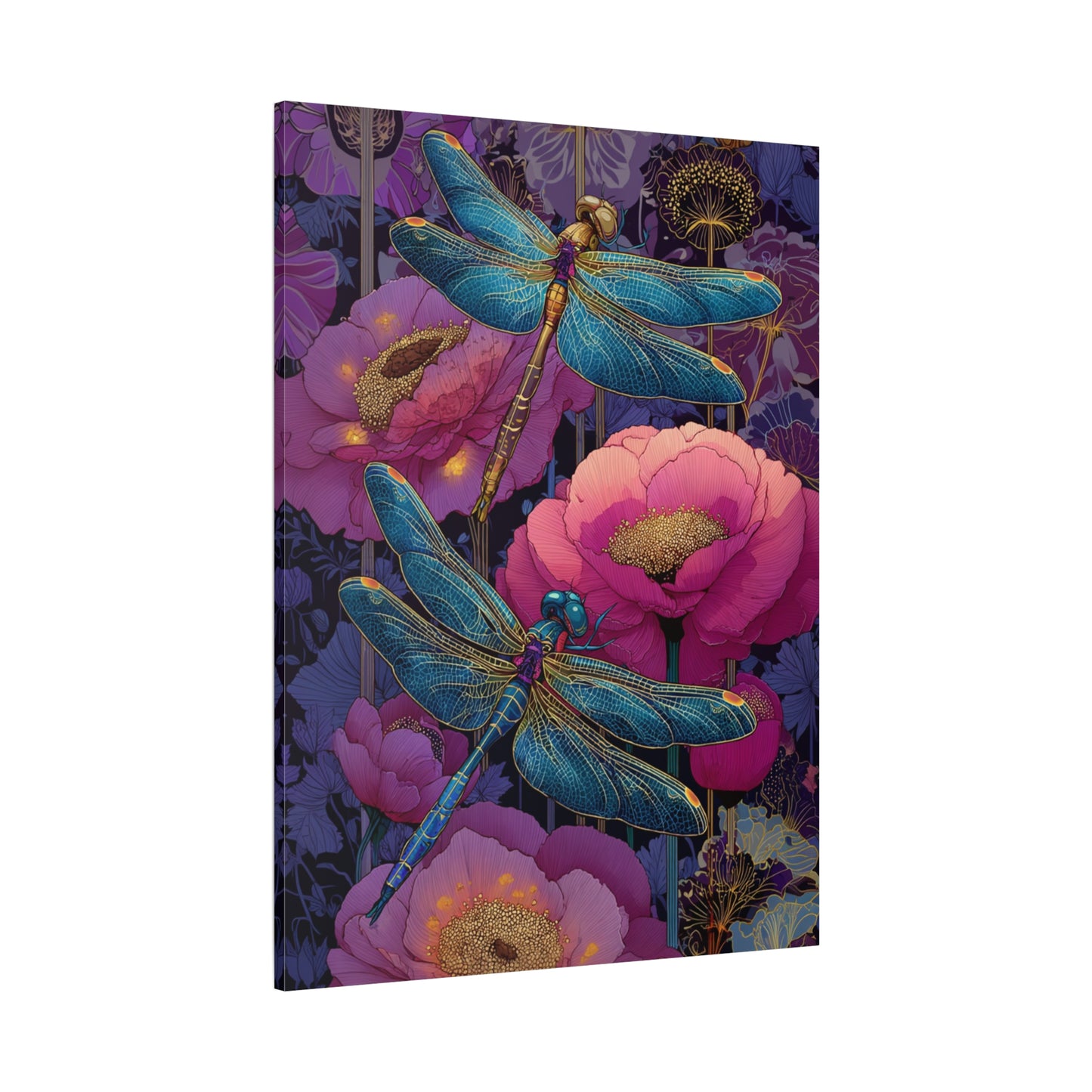 Blue-Pink Dragonflies Canvas Art Print - Available in 8 sizes