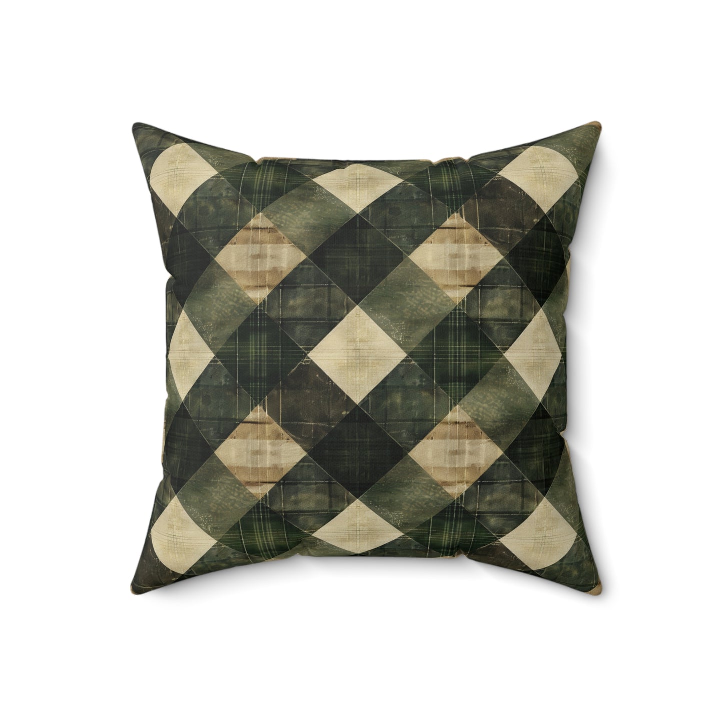 Men's Green Plaid Design - Faux Suede Square Pillow